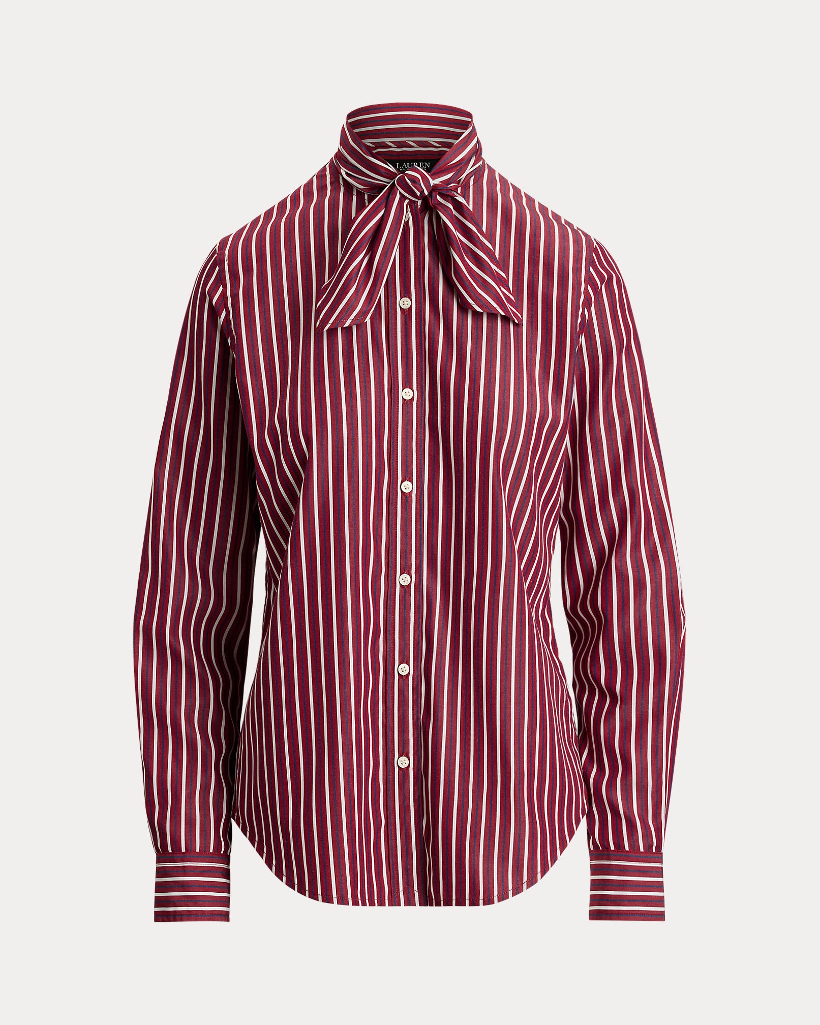 Ralph Lauren Striped Cotton Broadcloth TieNeck Shirt