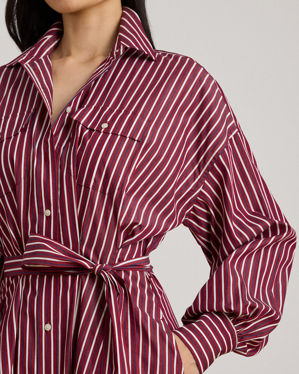 Ralph Lauren Striped Belted Broadcloth Shirtdress