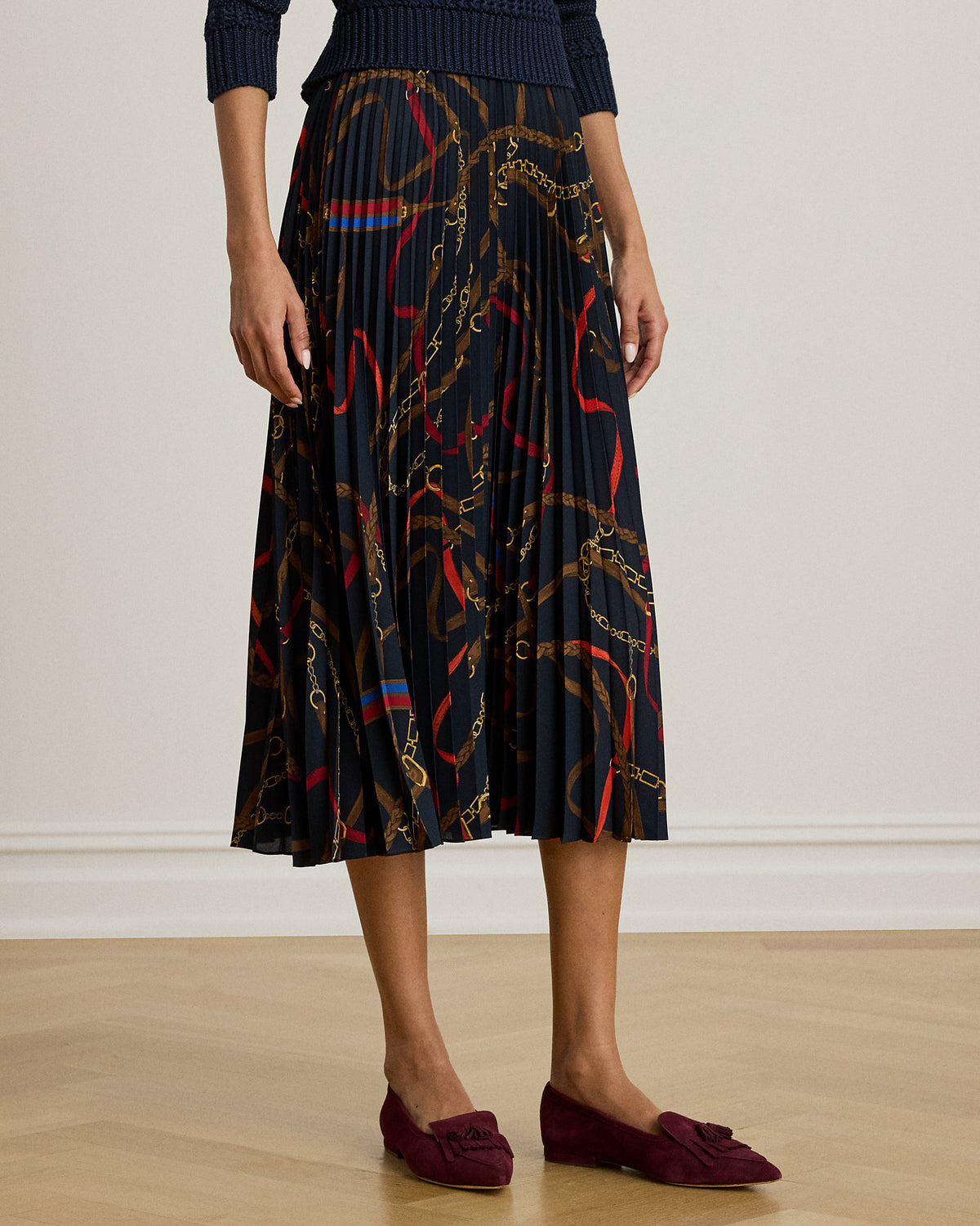 Ralph Lauren BeltingPrint Pleated Georgette Skirt