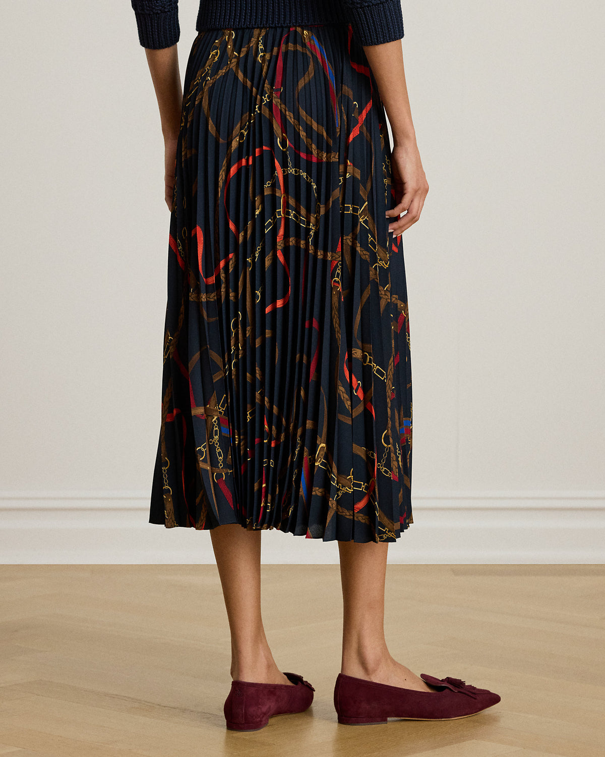 Ralph Lauren BeltingPrint Pleated Georgette Skirt