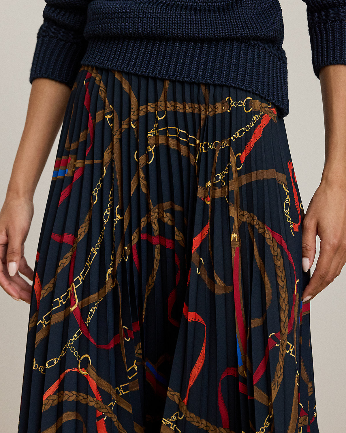 Ralph Lauren BeltingPrint Pleated Georgette Skirt