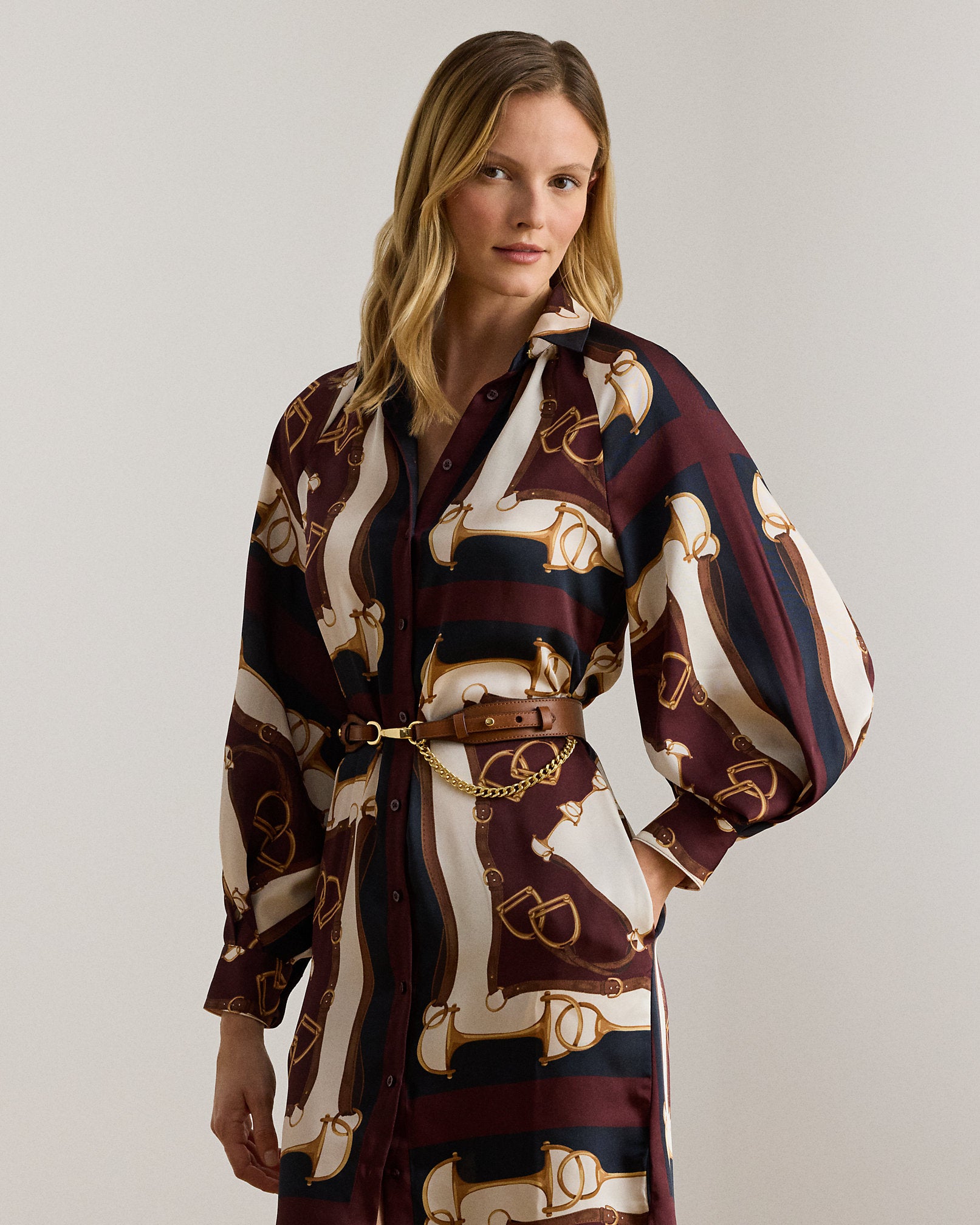 Ralph Lauren EquestrianPrint Twill Midi Shirtdress