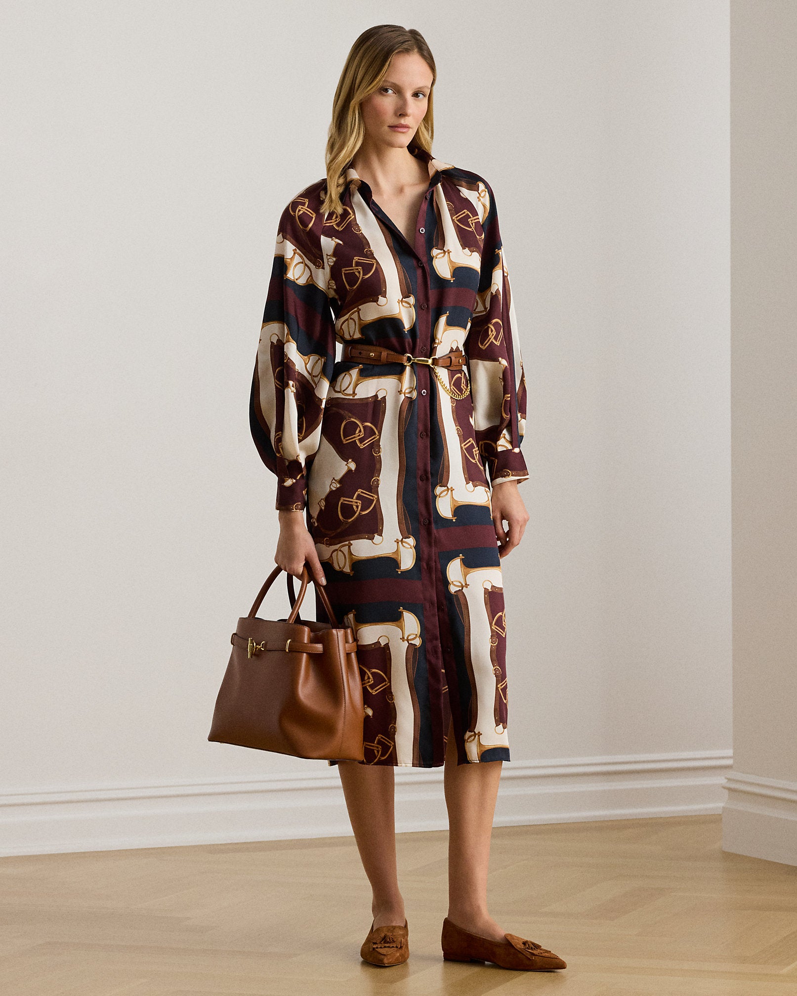 Ralph Lauren EquestrianPrint Twill Midi Shirtdress
