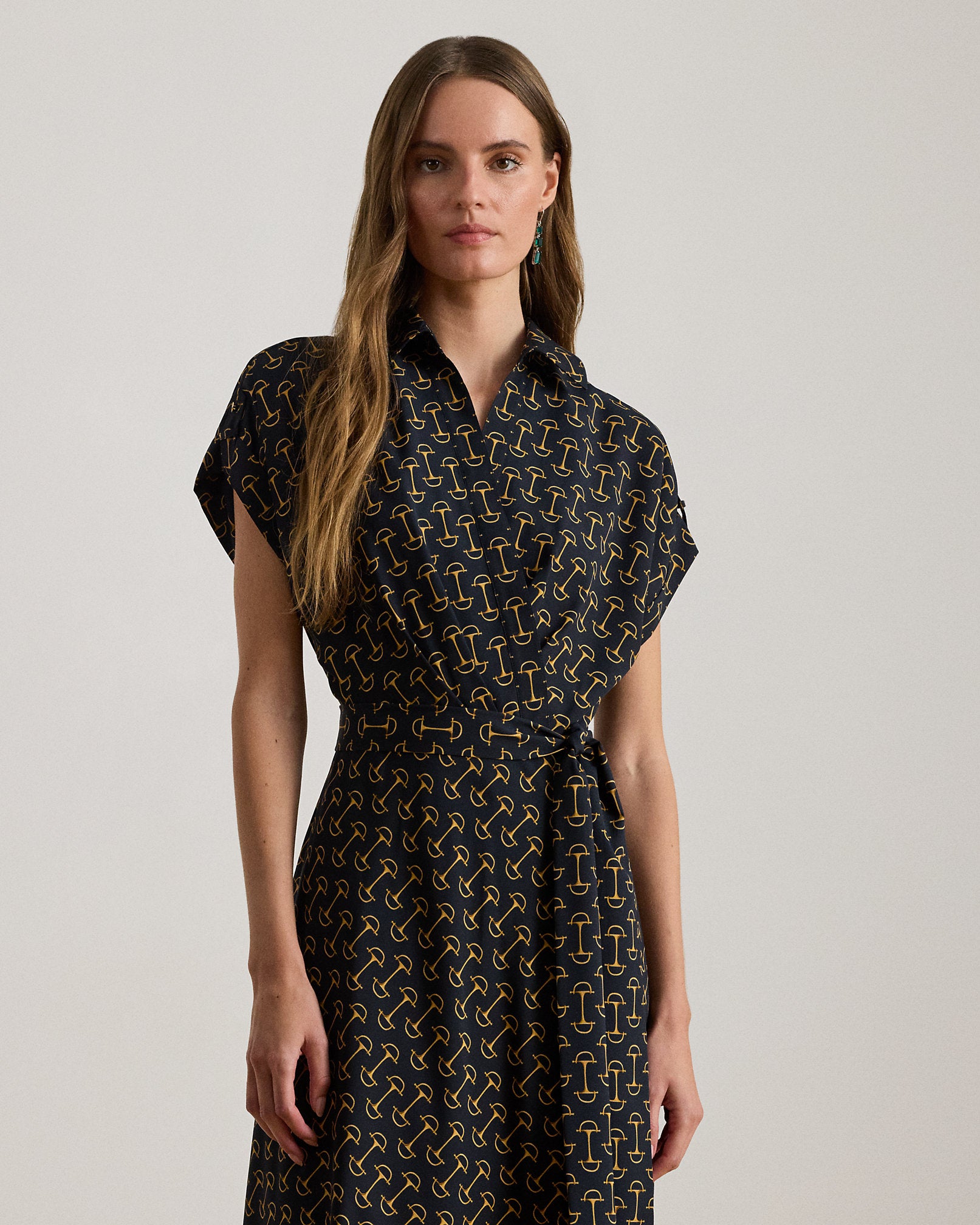 Ralph Lauren GeoPrint Belted Crepe Dress
