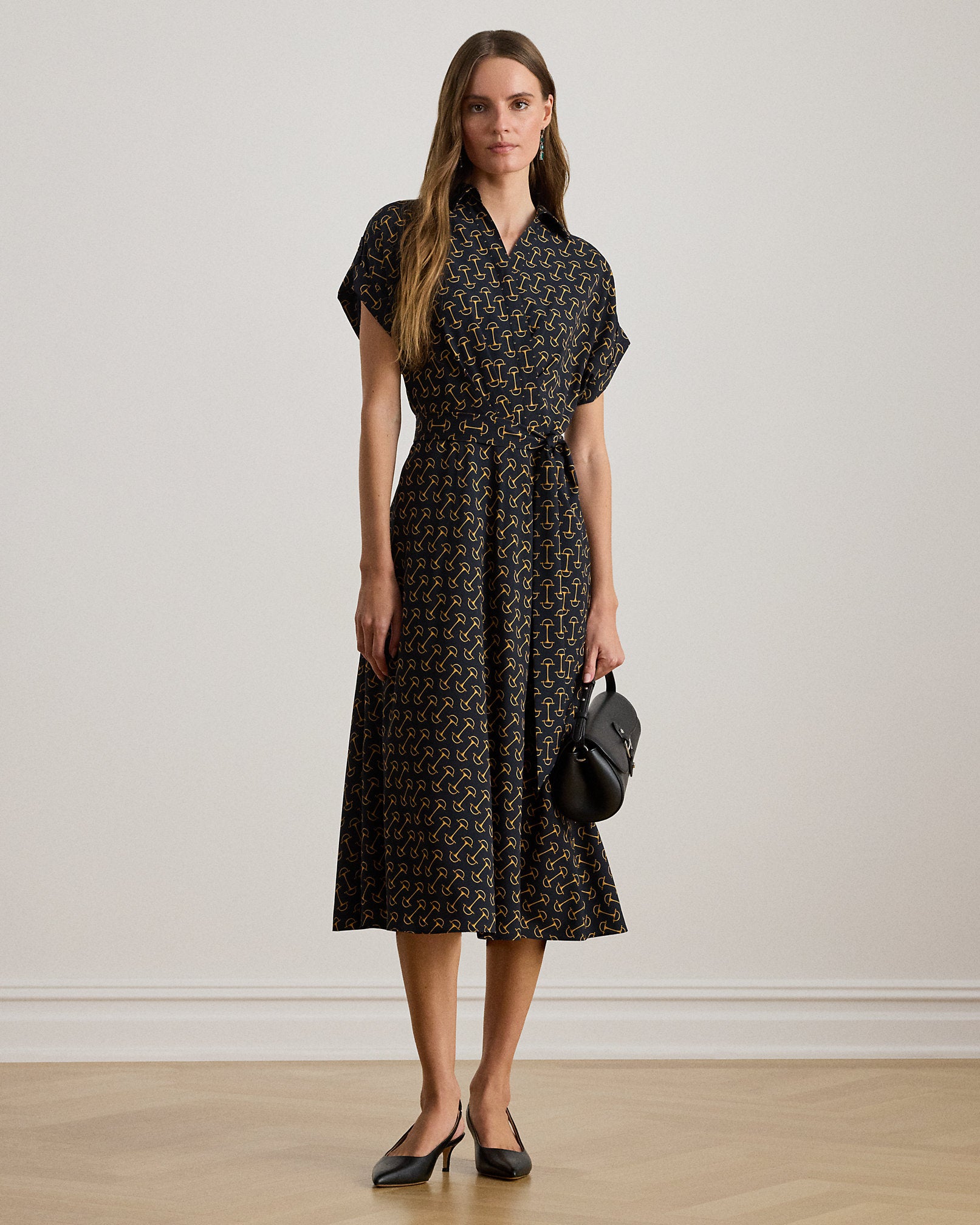 Ralph Lauren GeoPrint Belted Crepe Dress