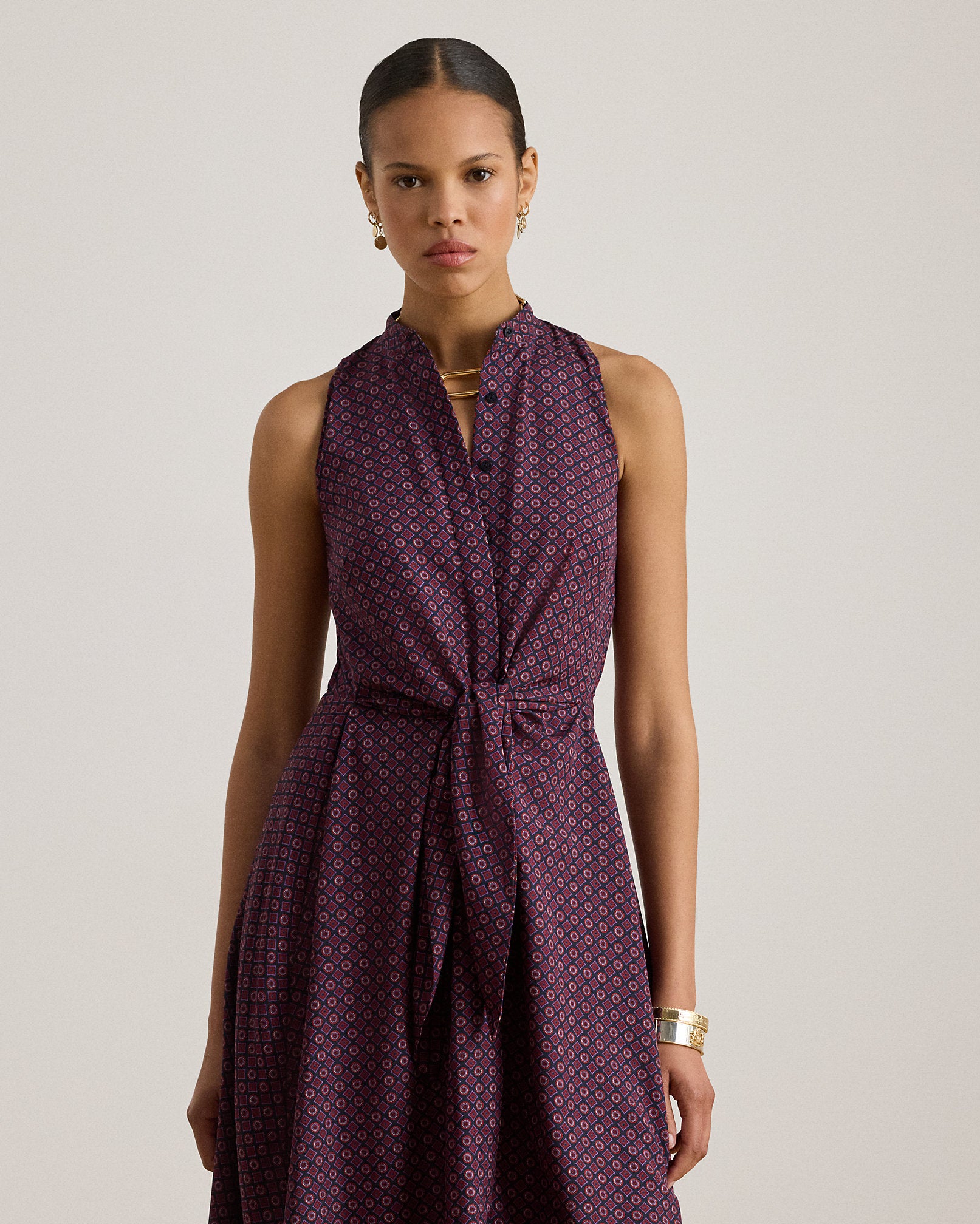 Ralph Lauren Print TieFront Crepe Sleeveless Dress