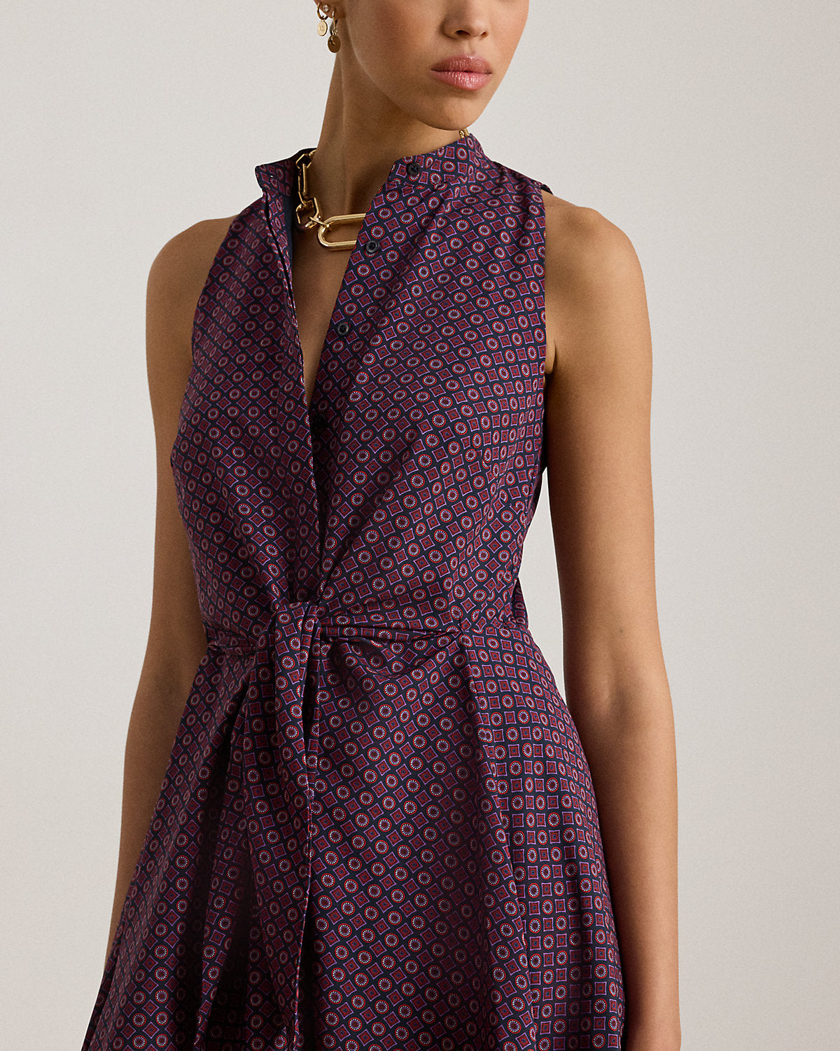 Ralph Lauren Print TieFront Crepe Sleeveless Dress