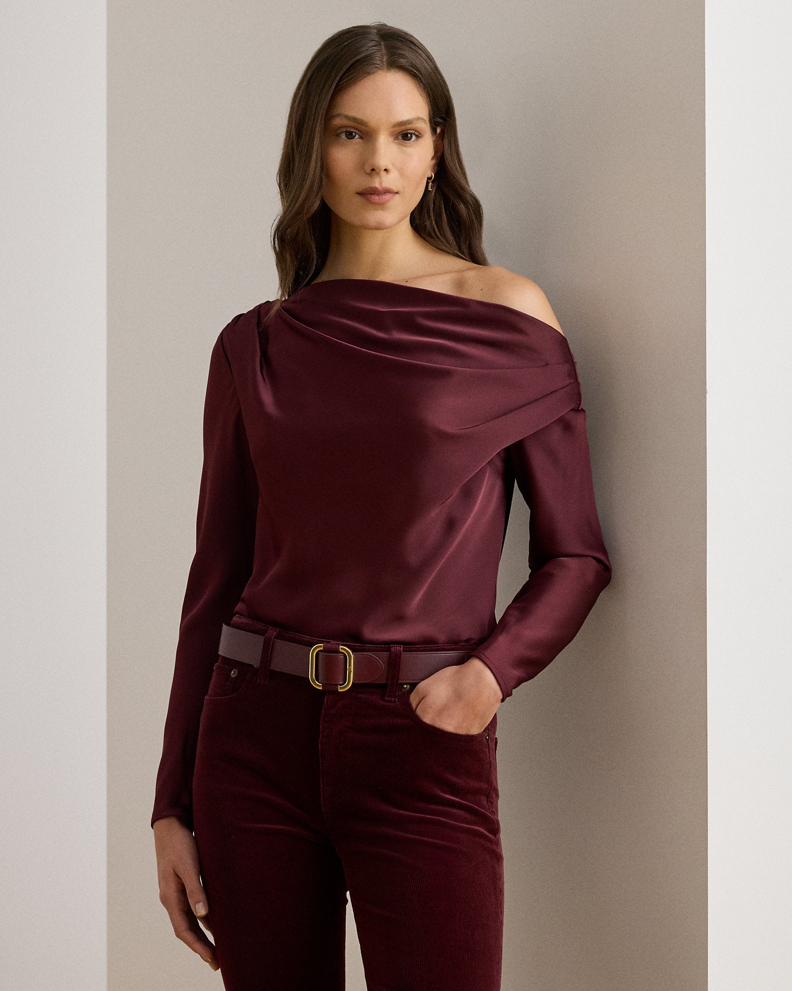 Ralph Lauren Satin Charmeuse OfftheShoulder Blouse