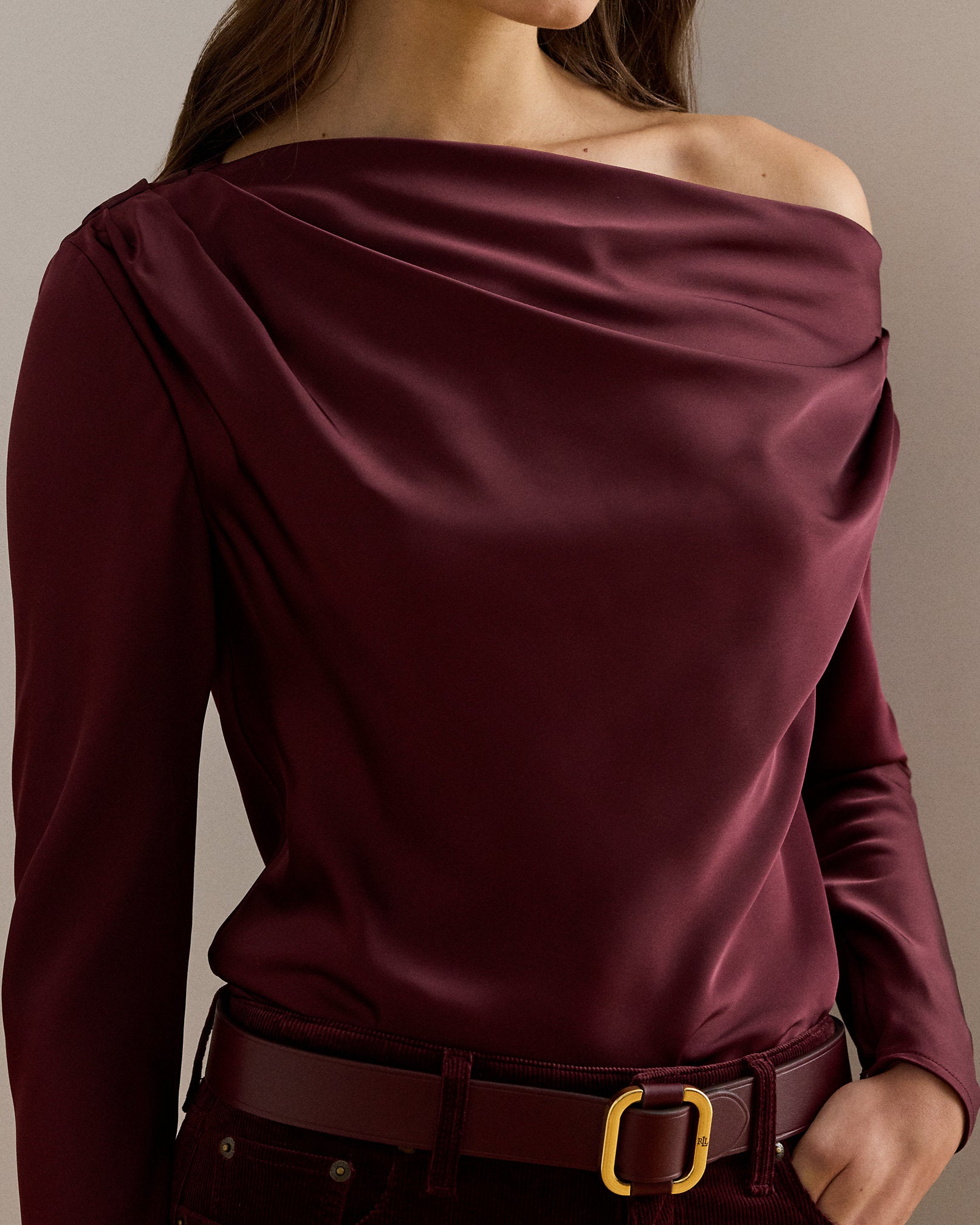 Ralph Lauren Satin Charmeuse OfftheShoulder Blouse