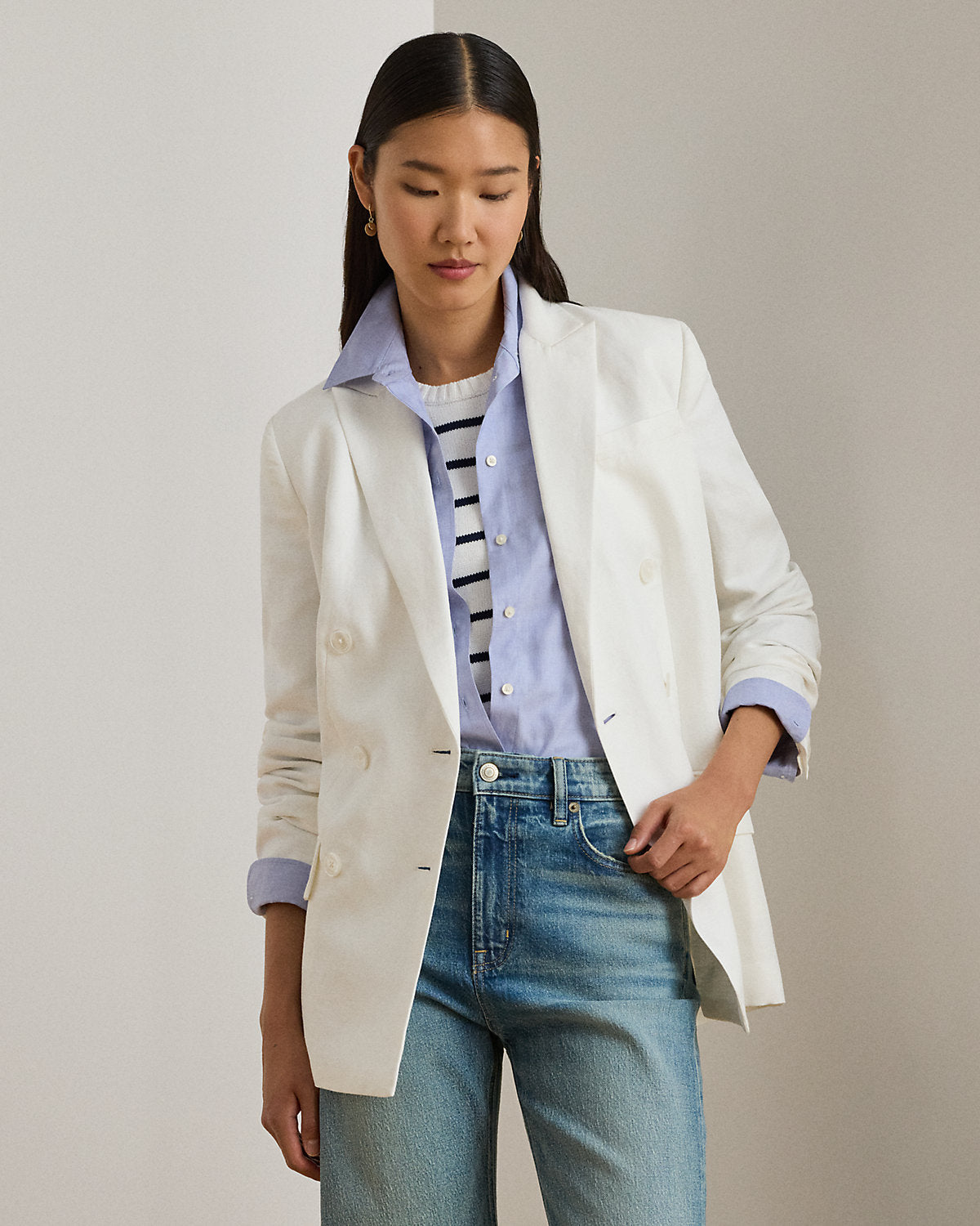 Ralph Lauren DoubleBreasted LinenBlend Twill Blazer