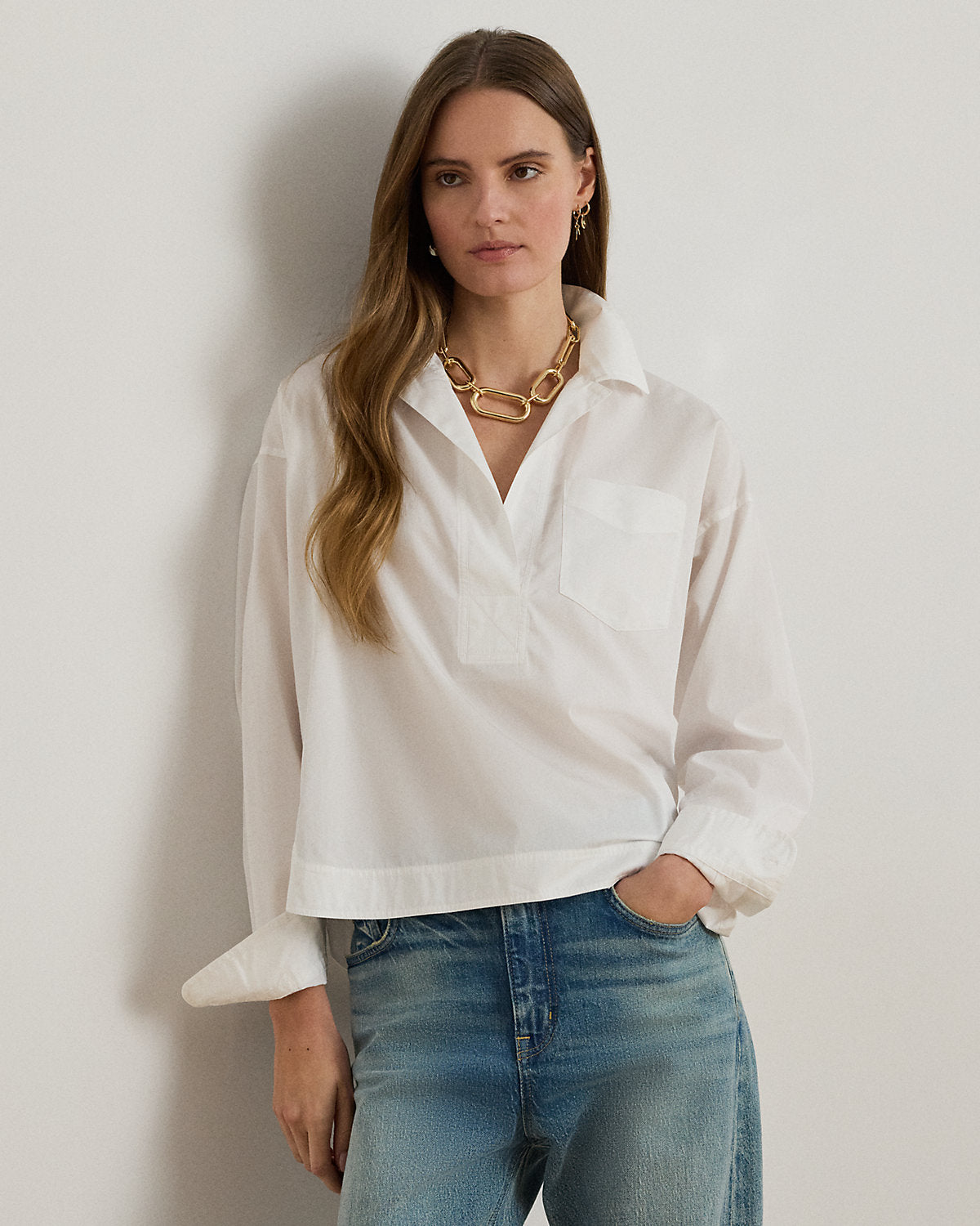 Ralph Lauren Cotton Broadcloth Cropped Shirt