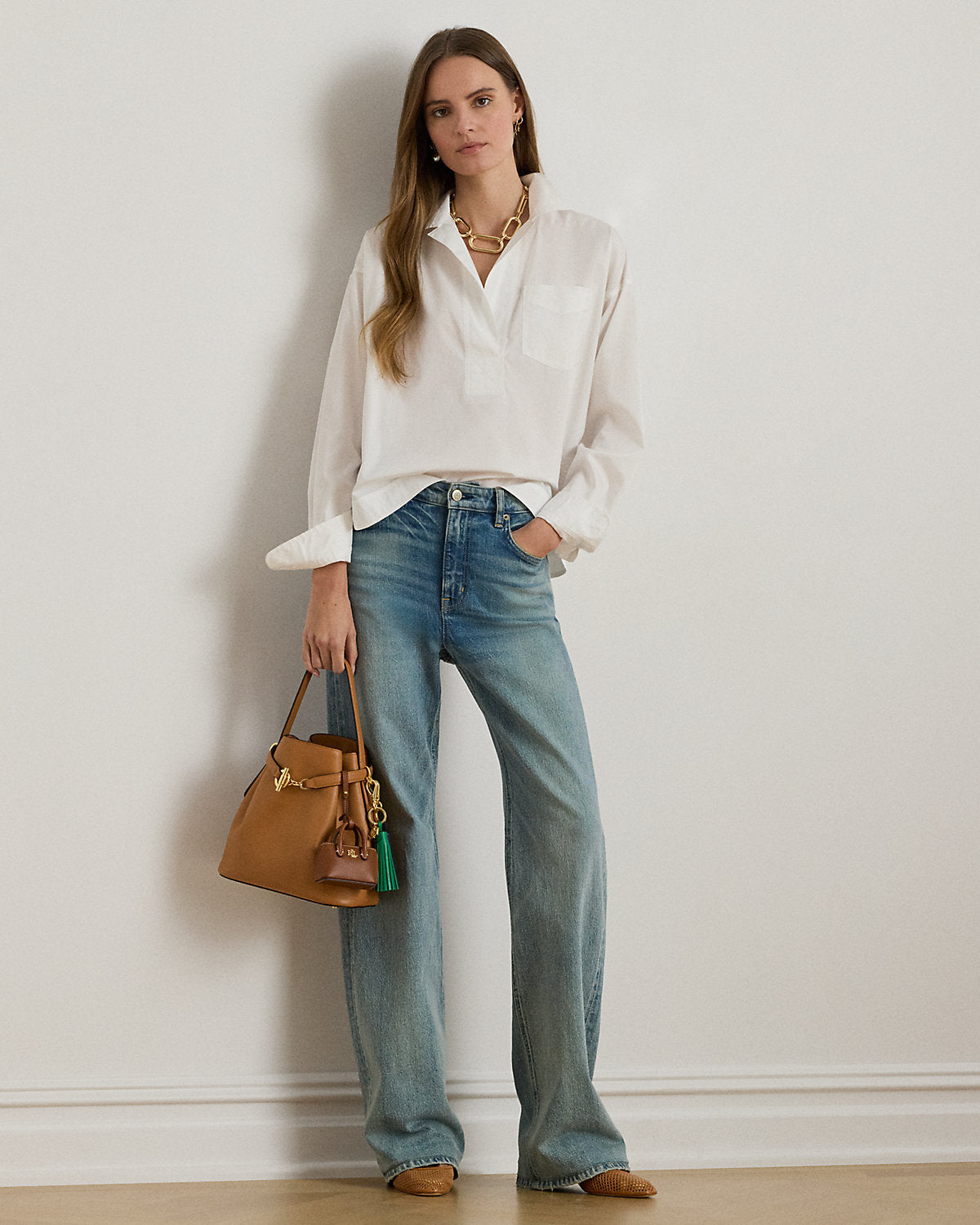 Ralph Lauren Cotton Broadcloth Cropped Shirt