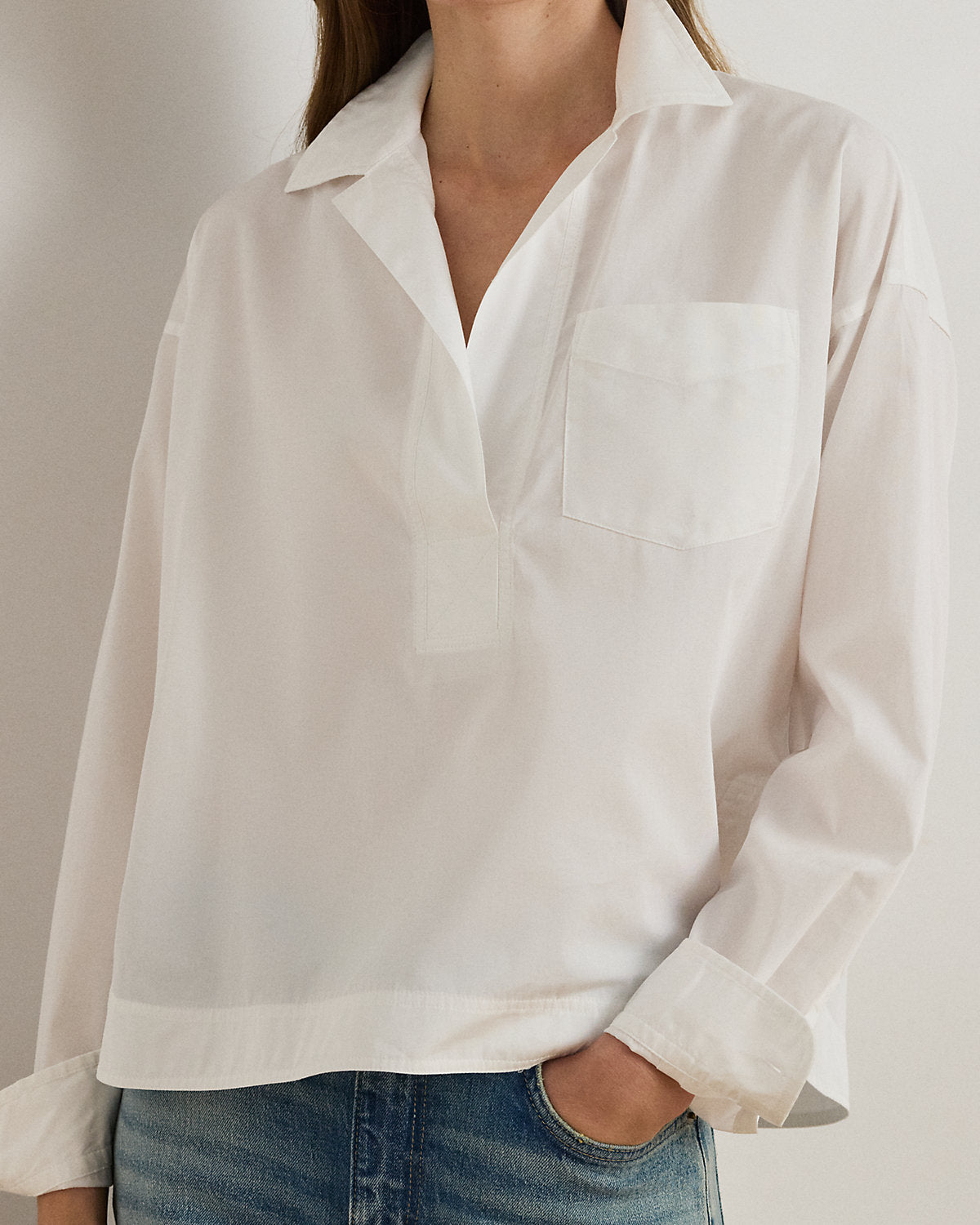 Ralph Lauren Cotton Broadcloth Cropped Shirt