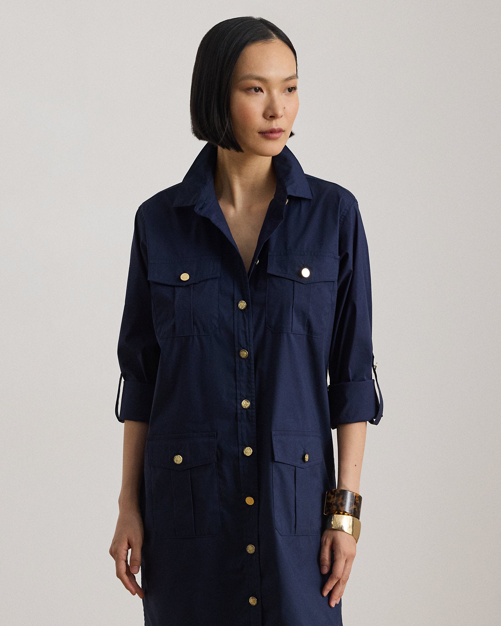 Ralph Lauren CottonBlend RollTabSleeve Shirtdress