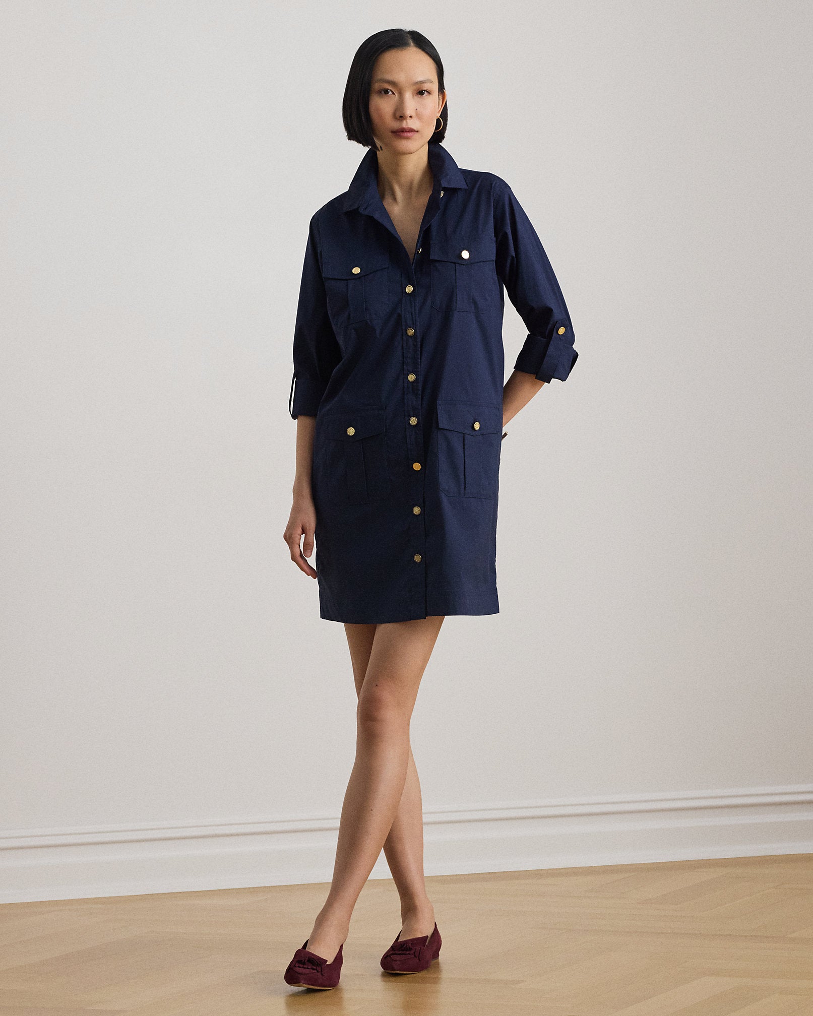 Ralph Lauren CottonBlend RollTabSleeve Shirtdress