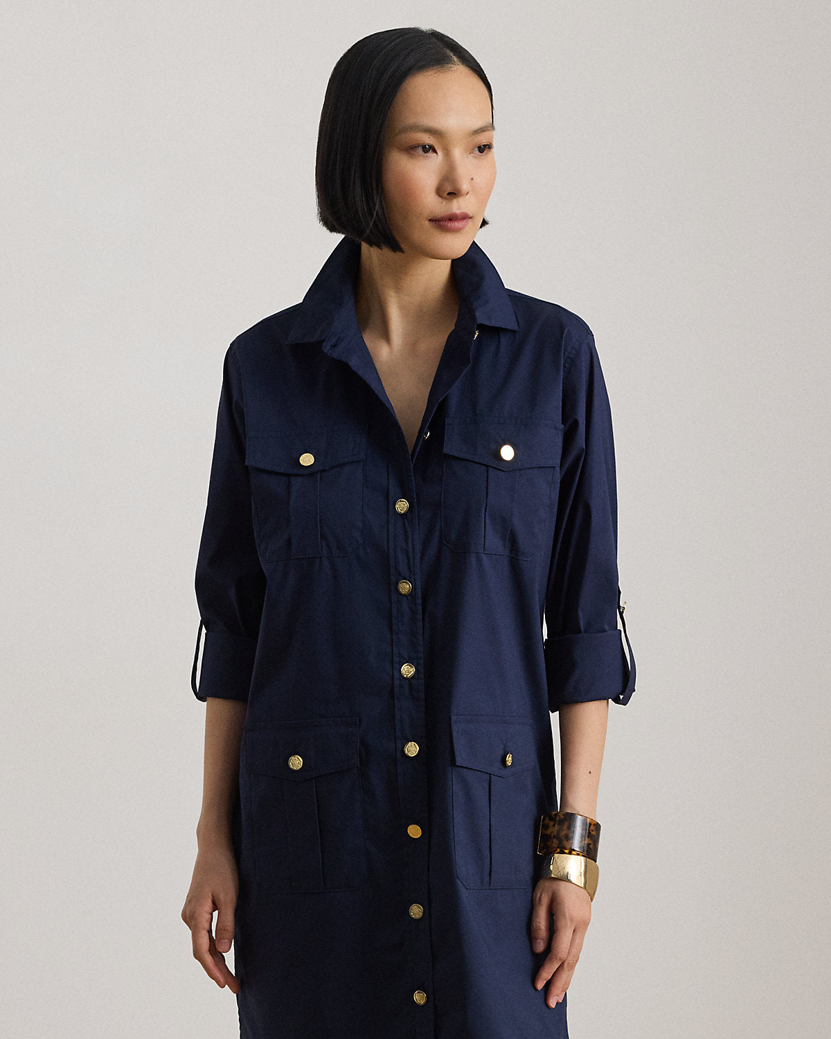 Ralph Lauren CottonBlend RollTabSleeve Shirtdress