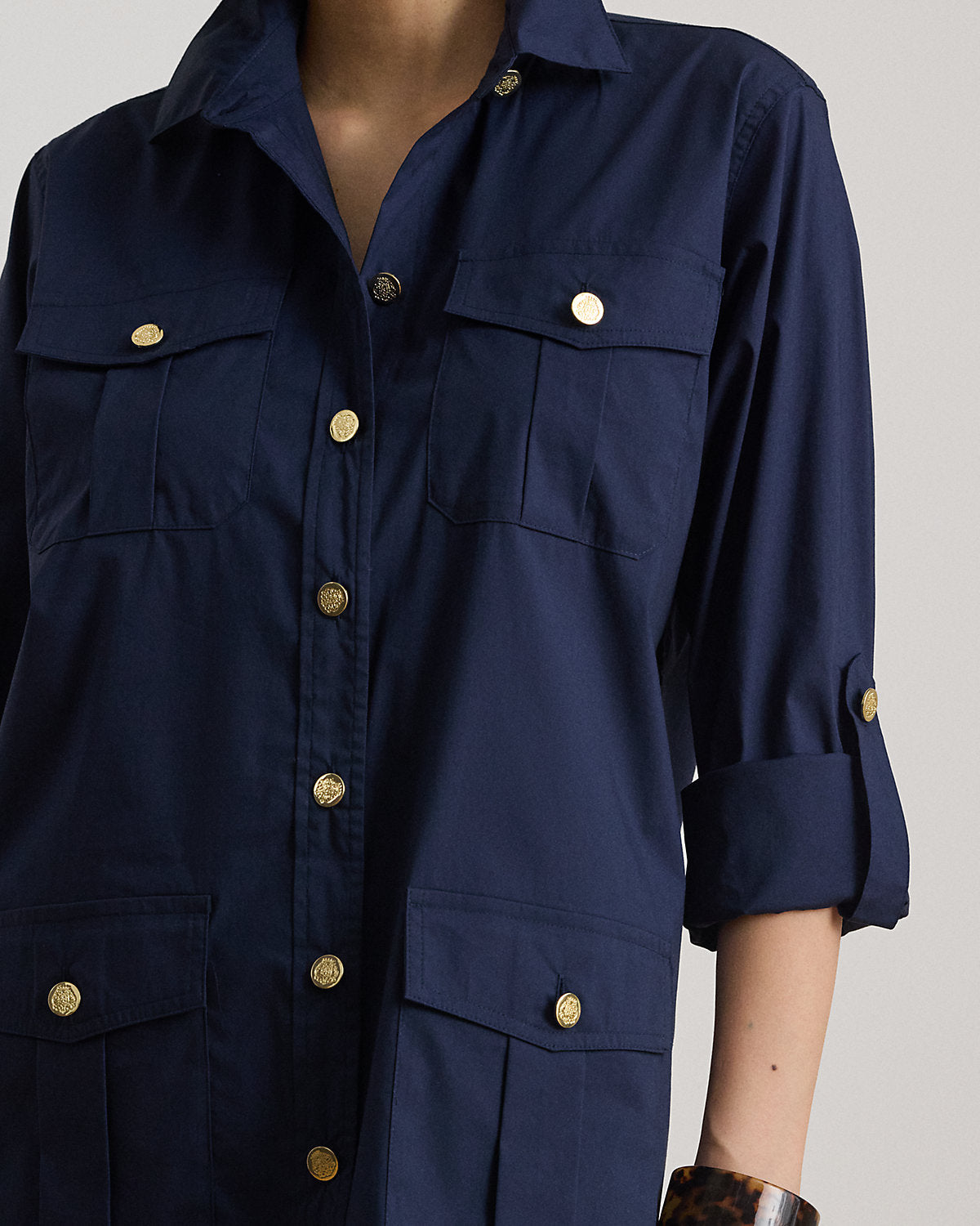 Ralph Lauren CottonBlend RollTabSleeve Shirtdress