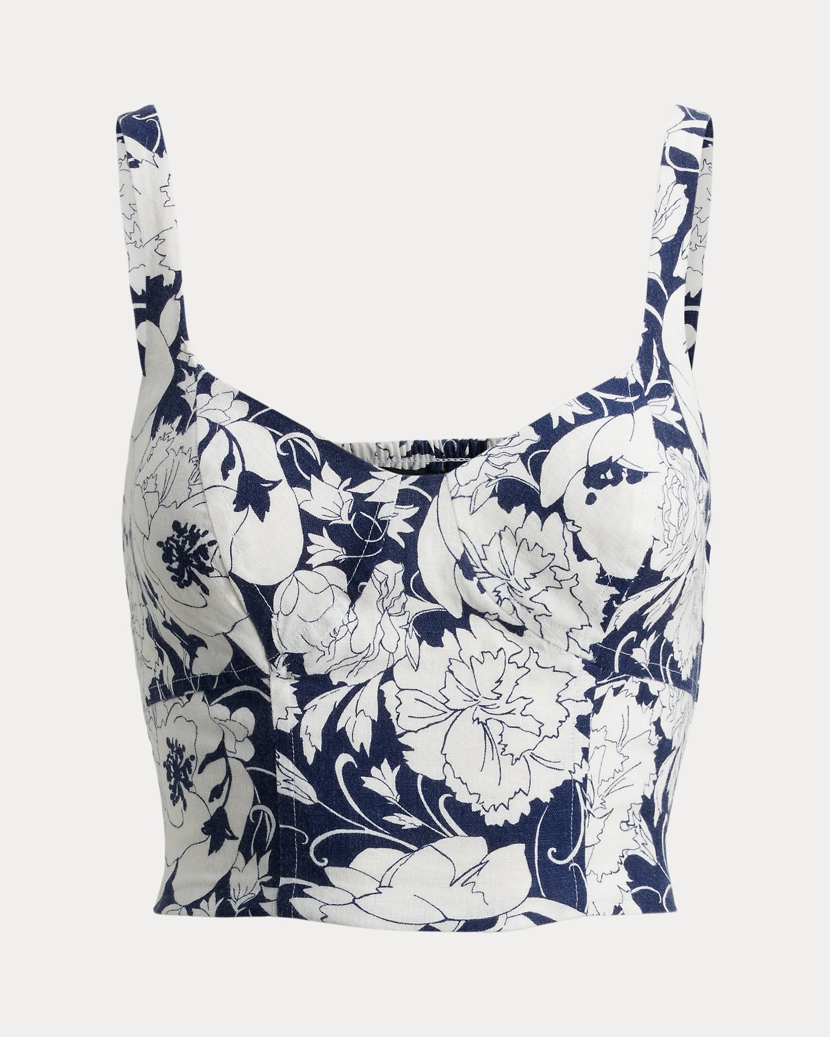 Ralph Lauren Floral Linen Cropped Bustier Blouse
