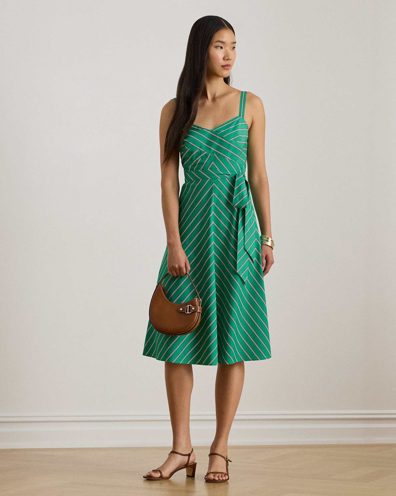 Ralph Lauren Striped Belted Cotton Sleeveless Dress