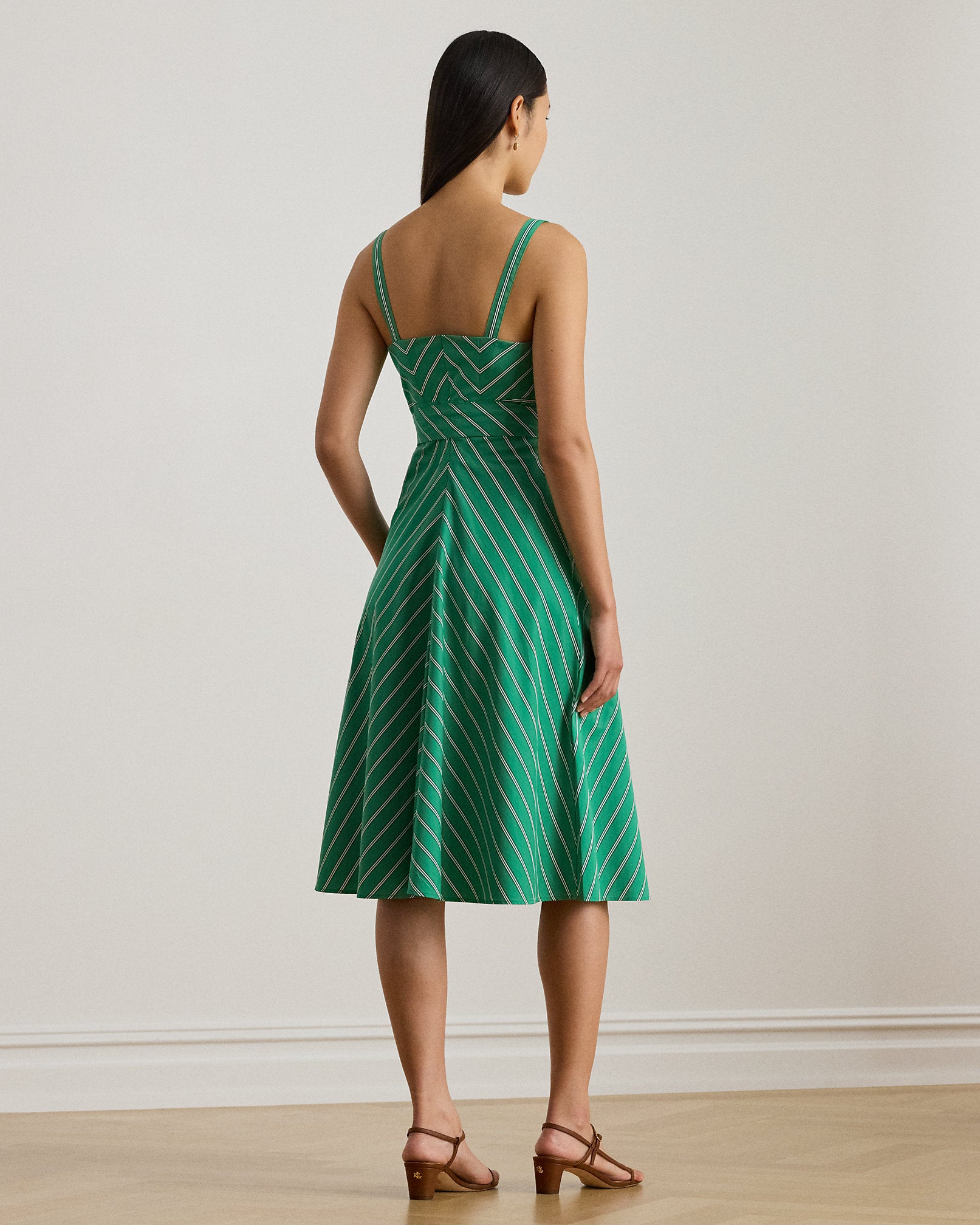 Ralph Lauren Striped Belted Cotton Sleeveless Dress