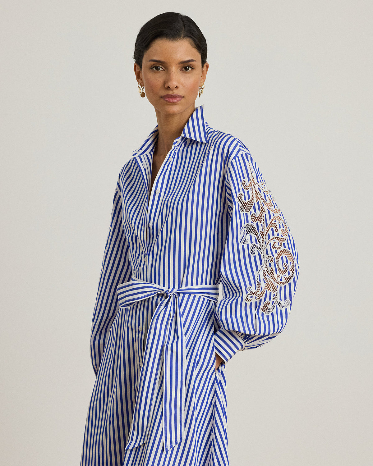 Ralph Lauren Striped Eyelet Broadcloth Shirtdress