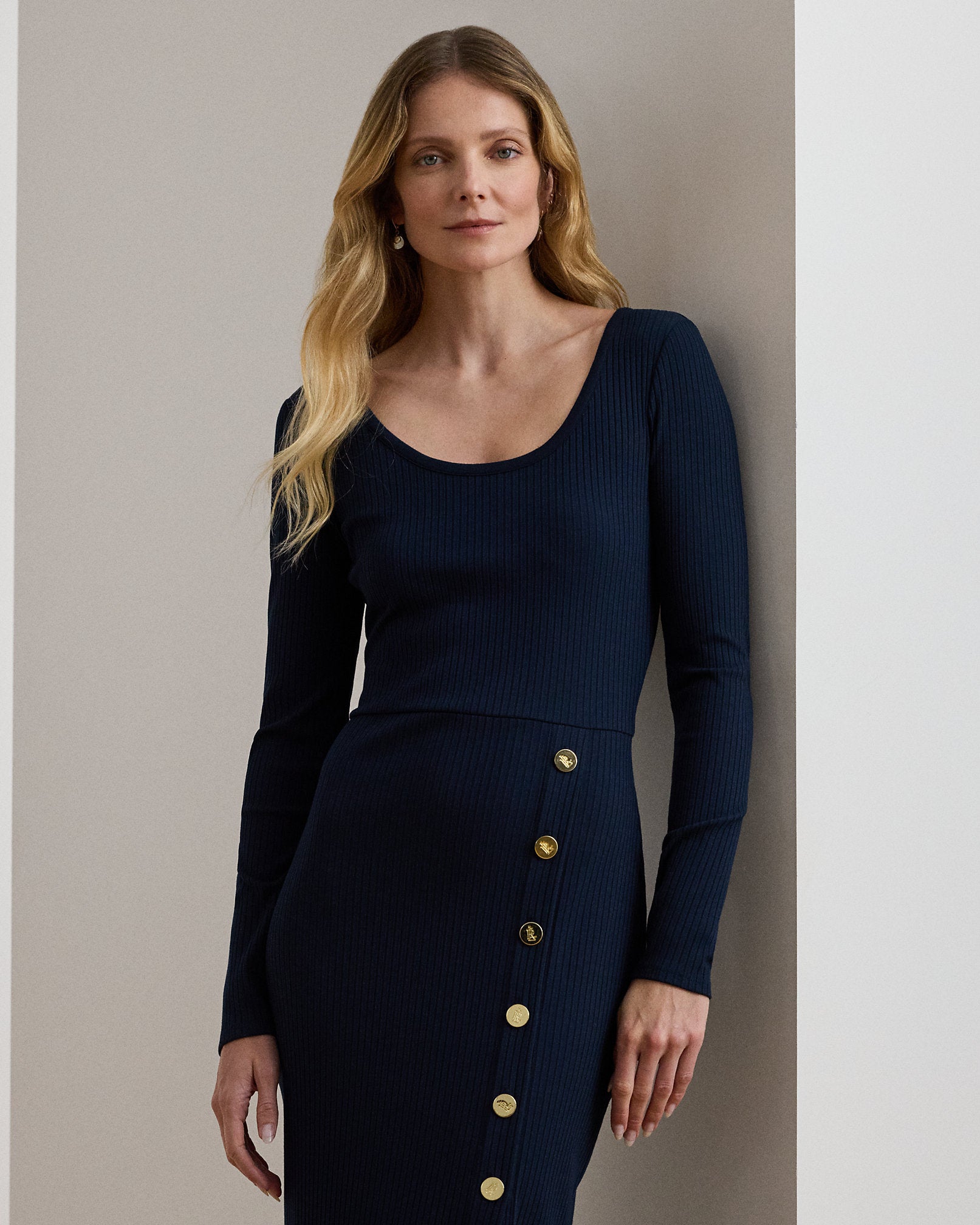 Ralph Lauren ButtonTrim RibKnit Dress