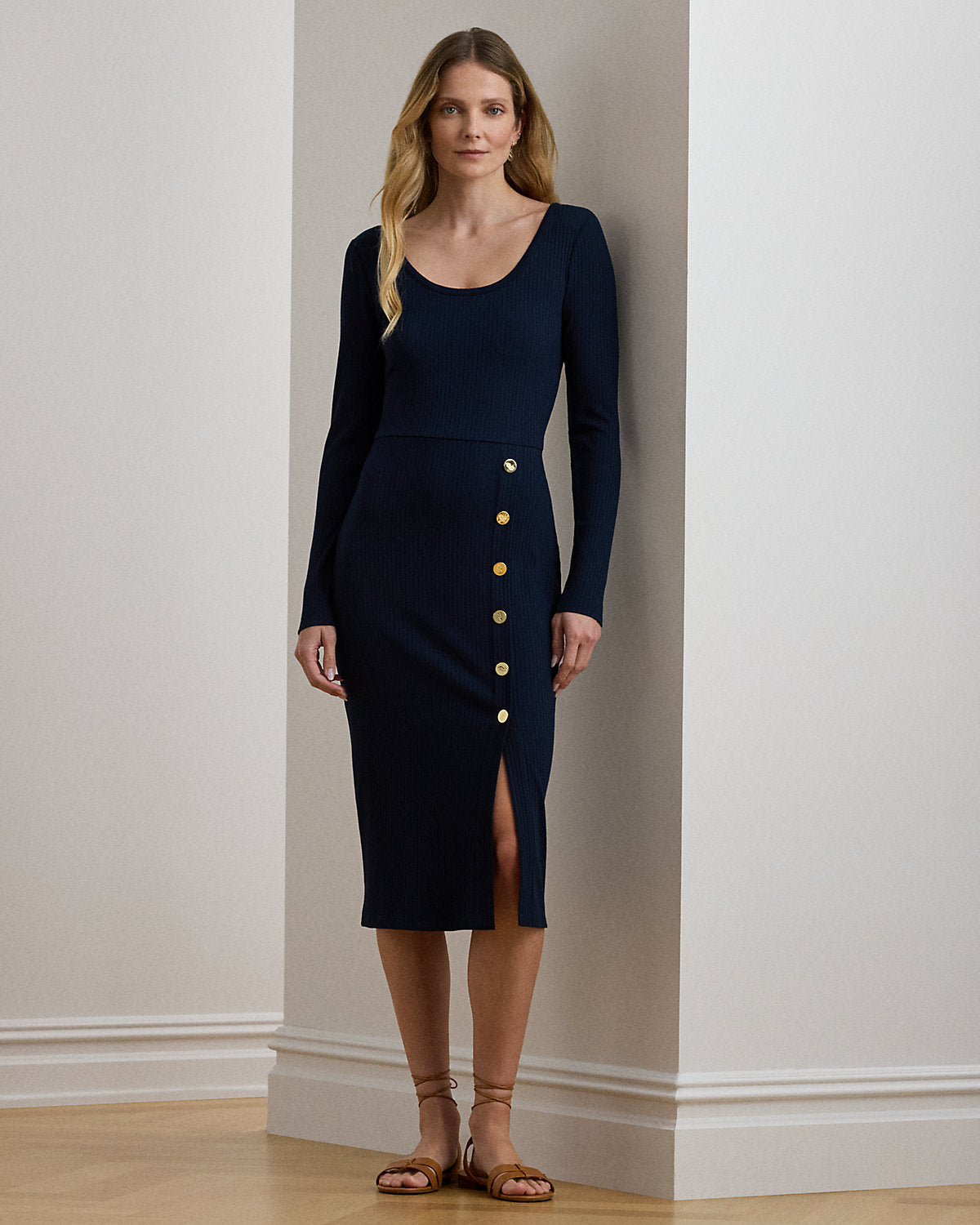 Ralph Lauren ButtonTrim RibKnit Dress