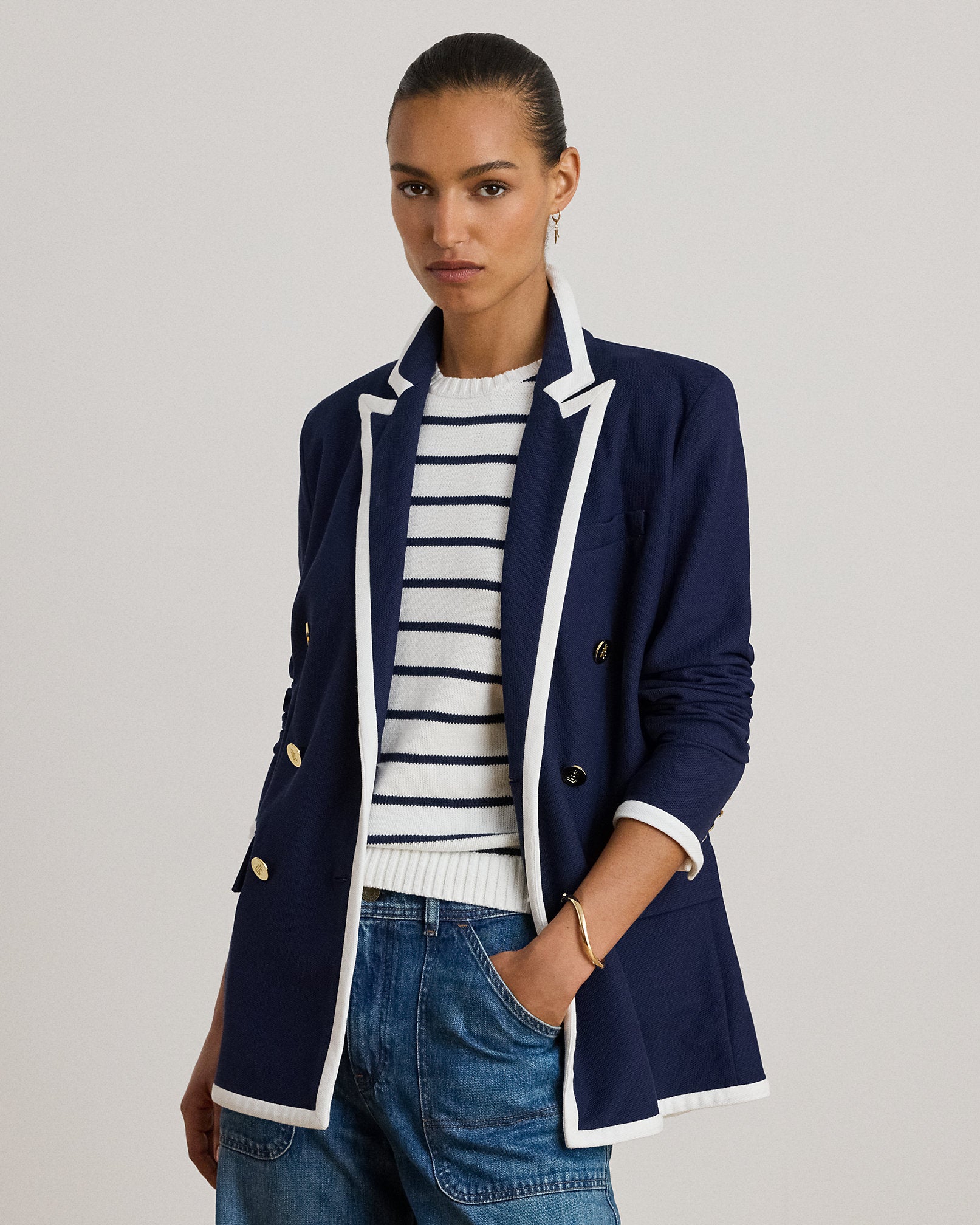 Ralph Lauren TwoTone DoubleBreasted Piqué Blazer