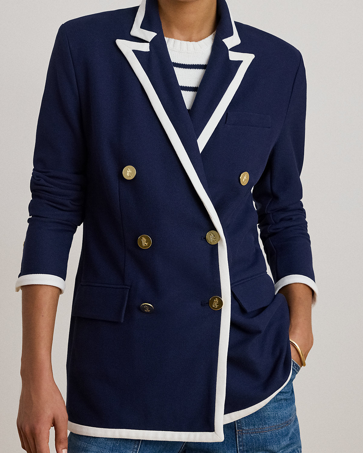Ralph Lauren TwoTone DoubleBreasted Piqué Blazer