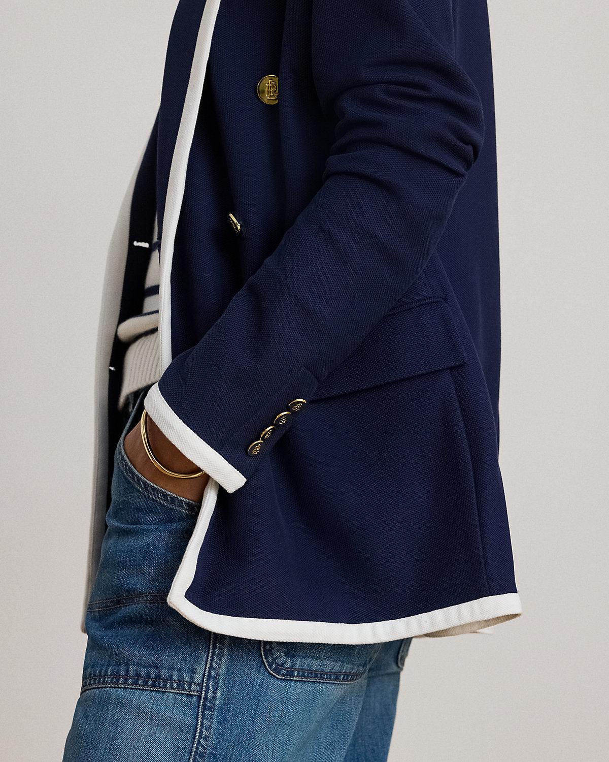 Ralph Lauren TwoTone DoubleBreasted Piqué Blazer
