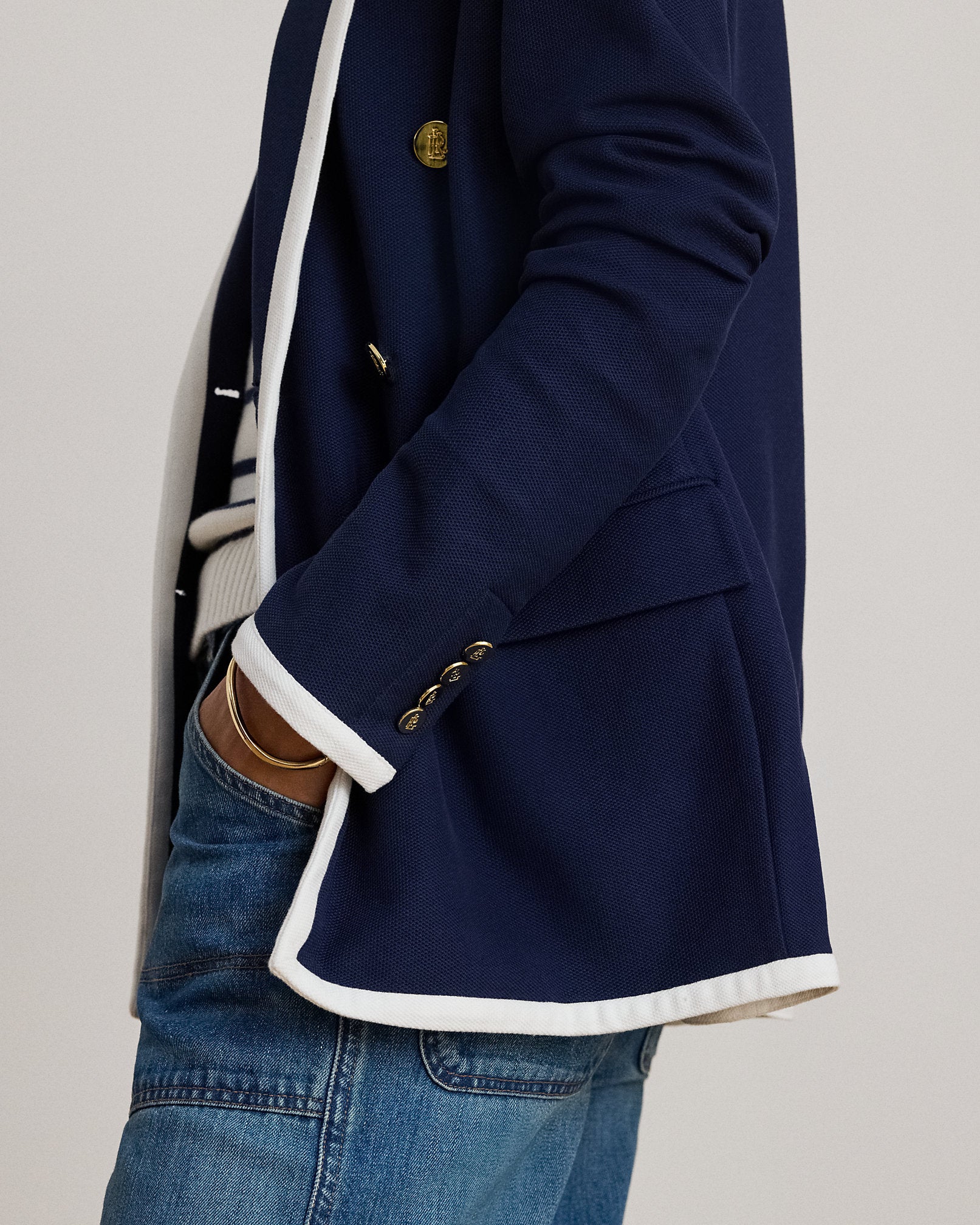 Ralph Lauren TwoTone DoubleBreasted Piqué Blazer