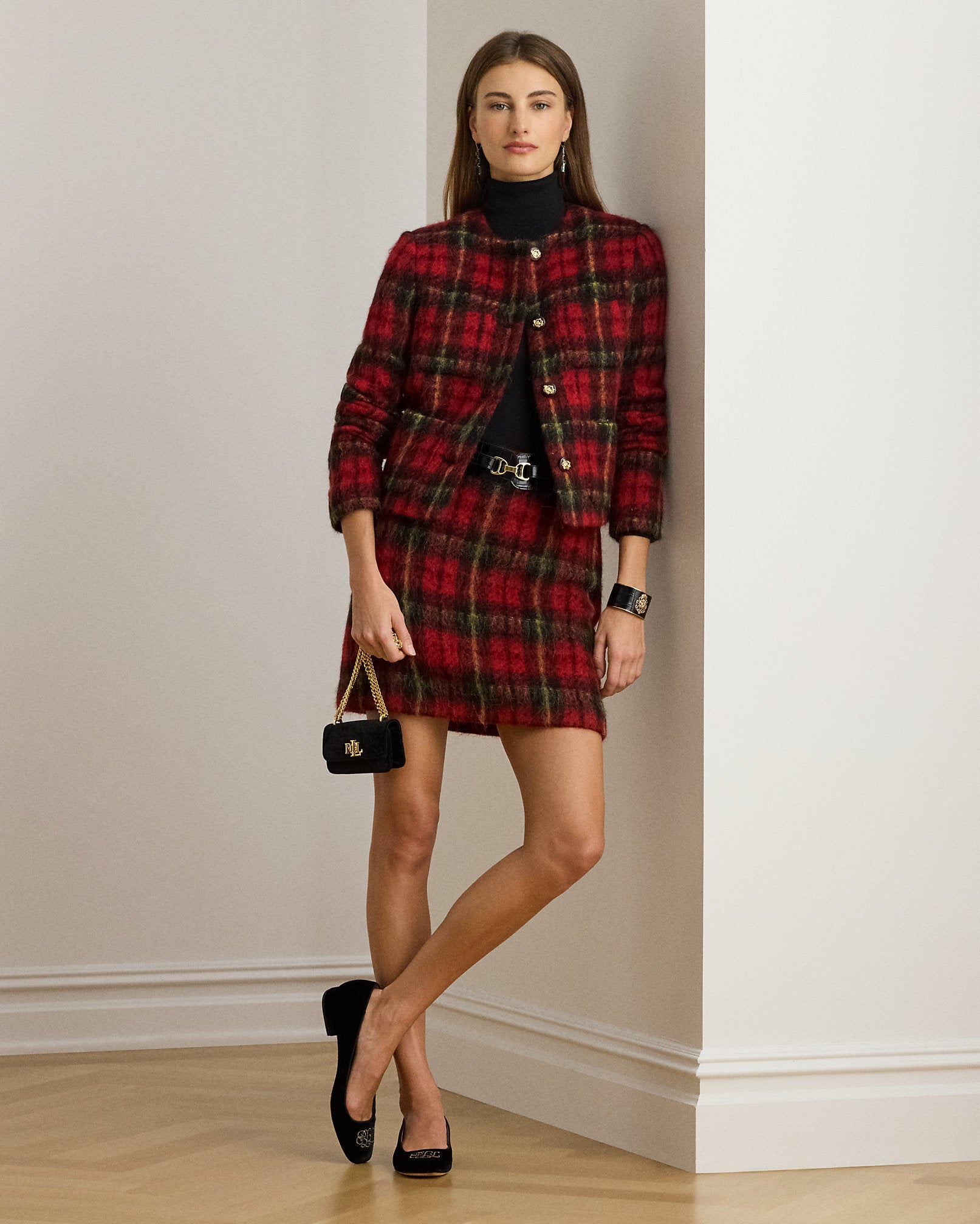 Ralph Lauren Plaid Mohair Pencil Miniskirt