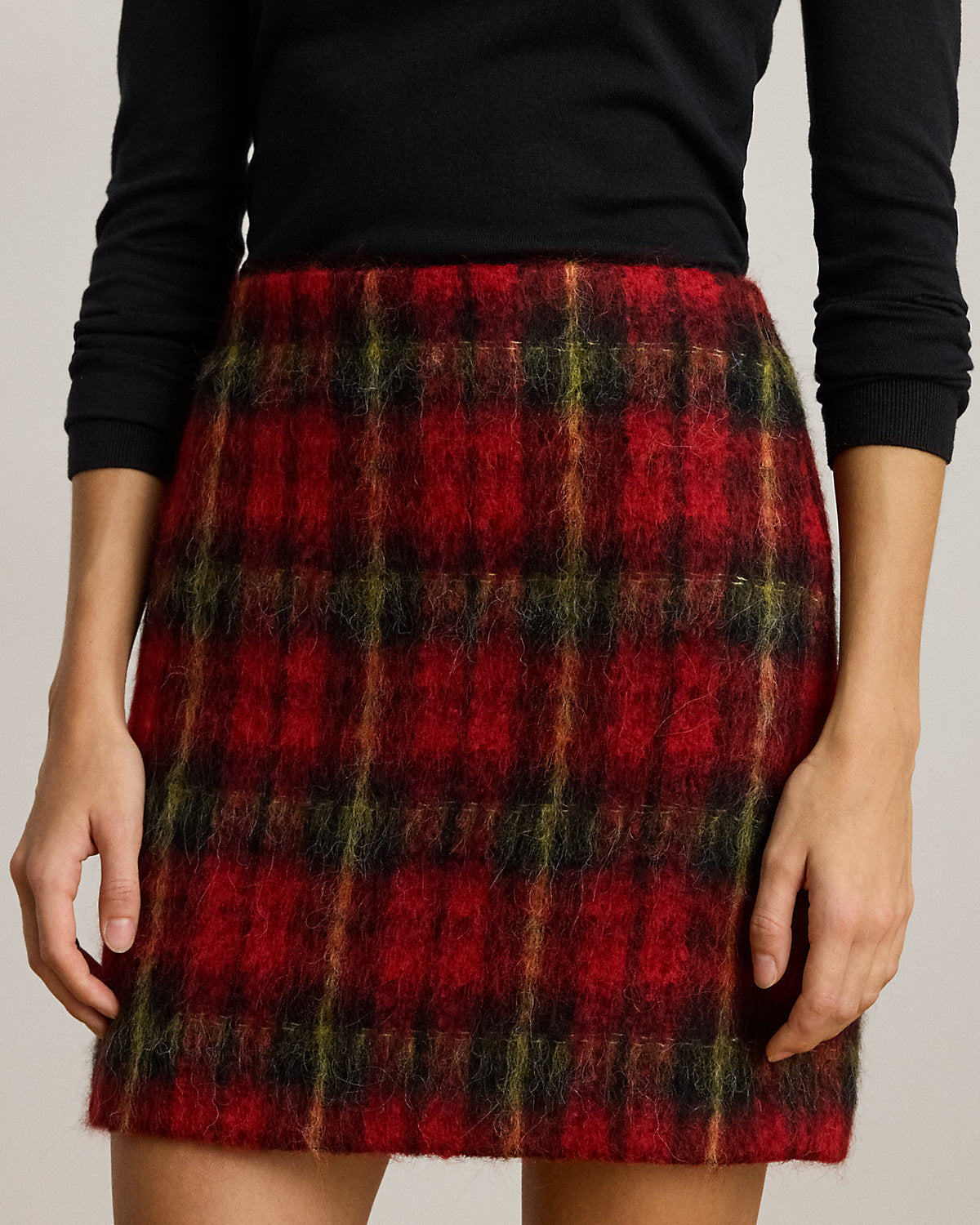 Ralph Lauren Plaid Mohair Pencil Miniskirt