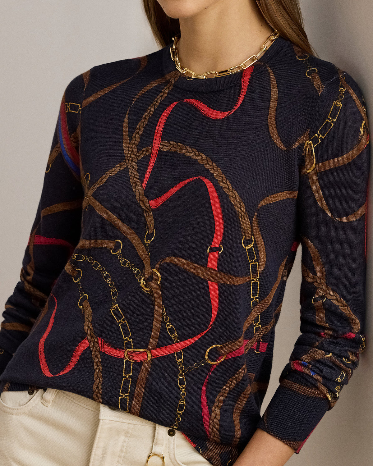 Ralph Lauren BeltingPrint CottonBlend Sweater