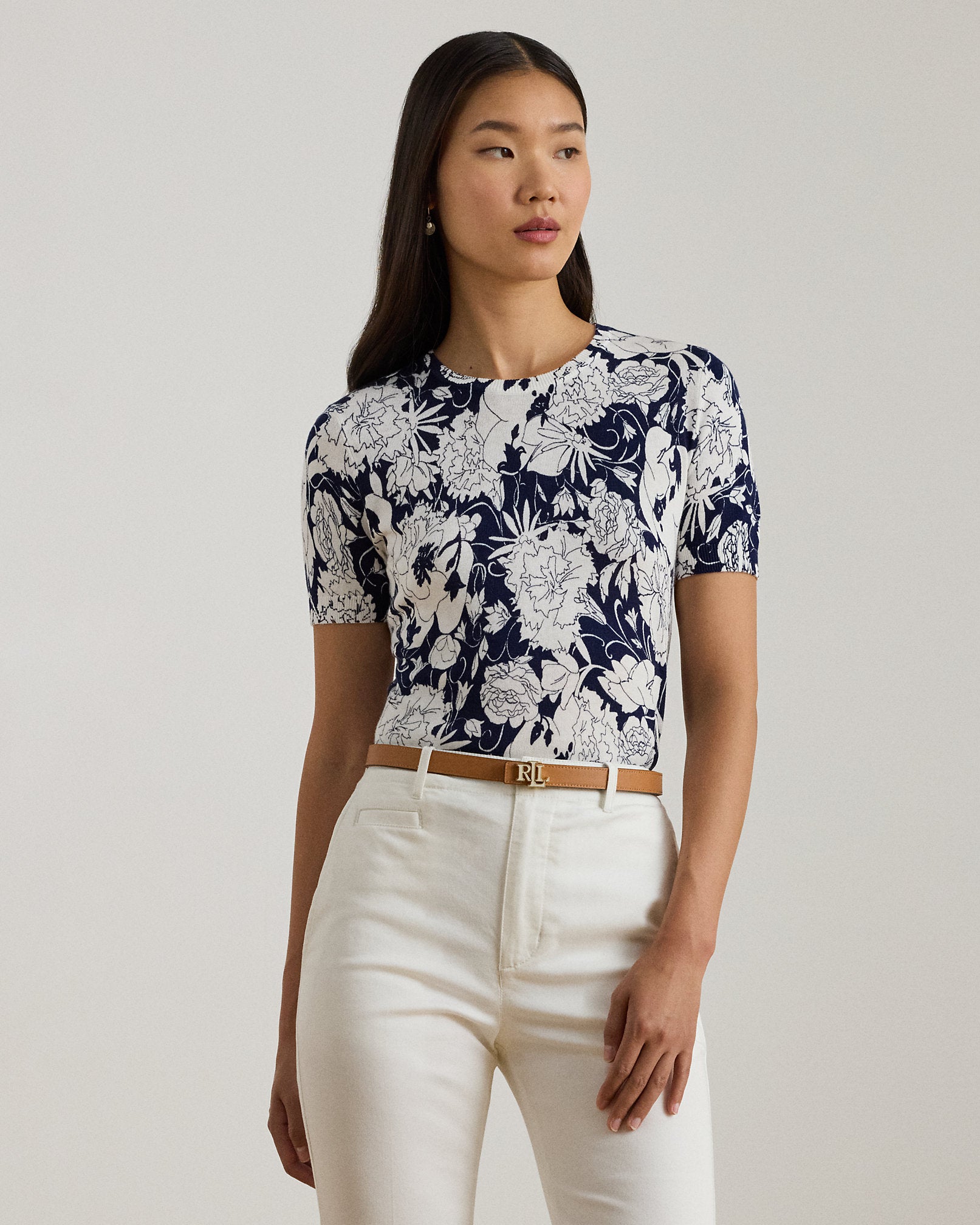 Ralph Lauren Floral CottonBlend ShortSleeve Sweater