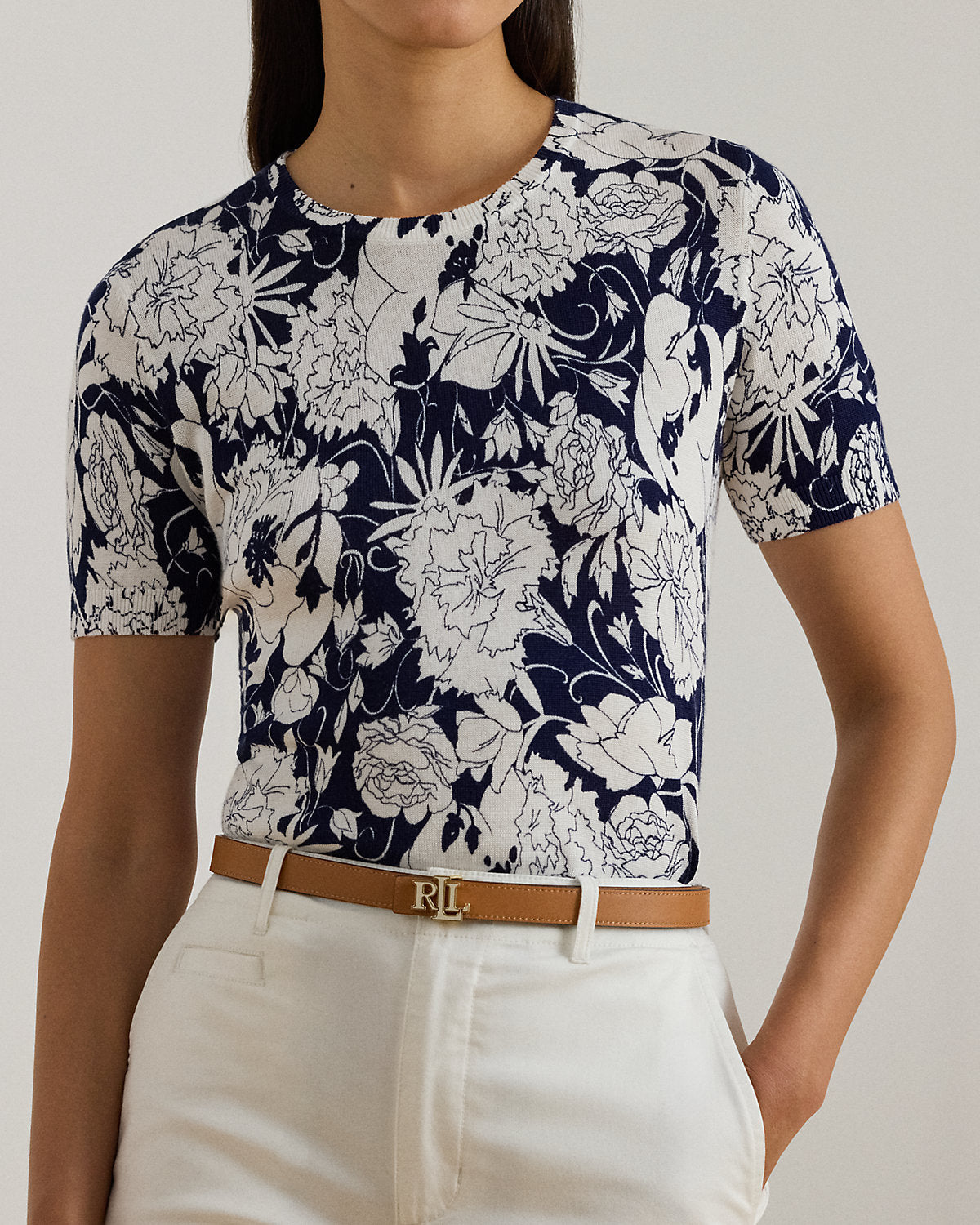 Ralph Lauren Floral CottonBlend ShortSleeve Sweater