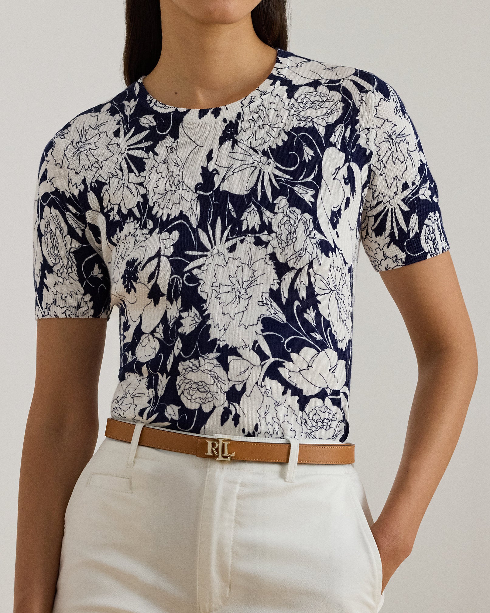 Ralph Lauren Floral CottonBlend ShortSleeve Sweater