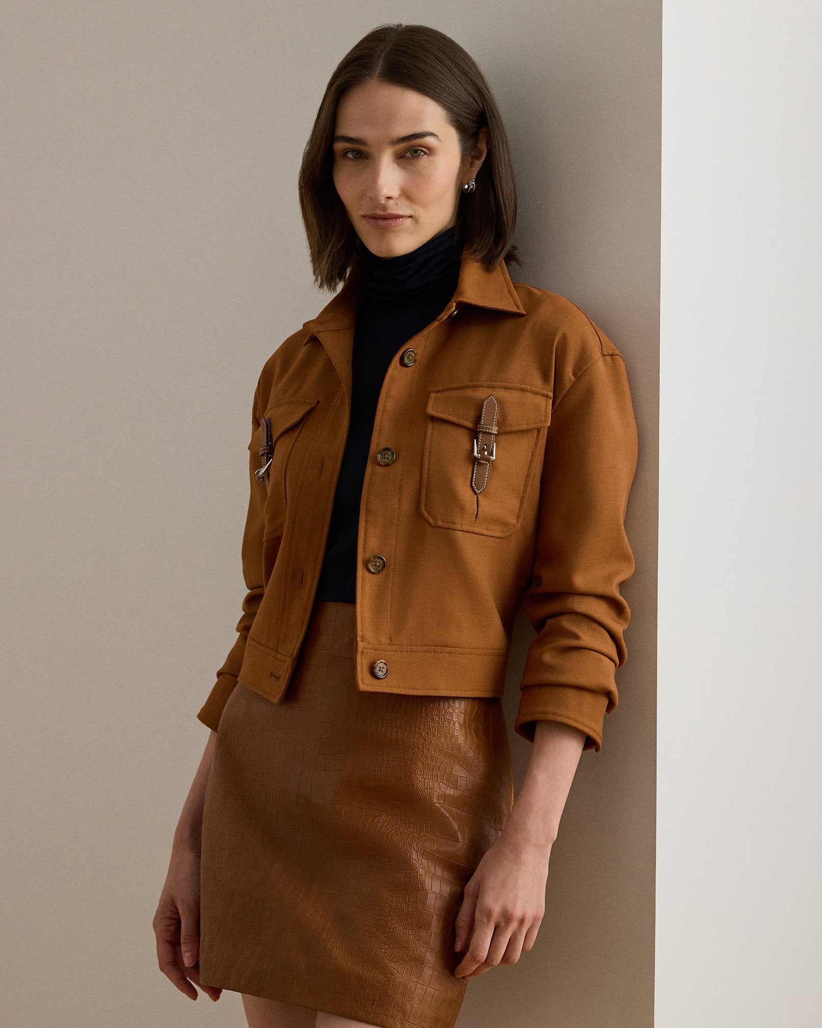 Ralph Lauren BuckleTrim Serge Cropped Jacket