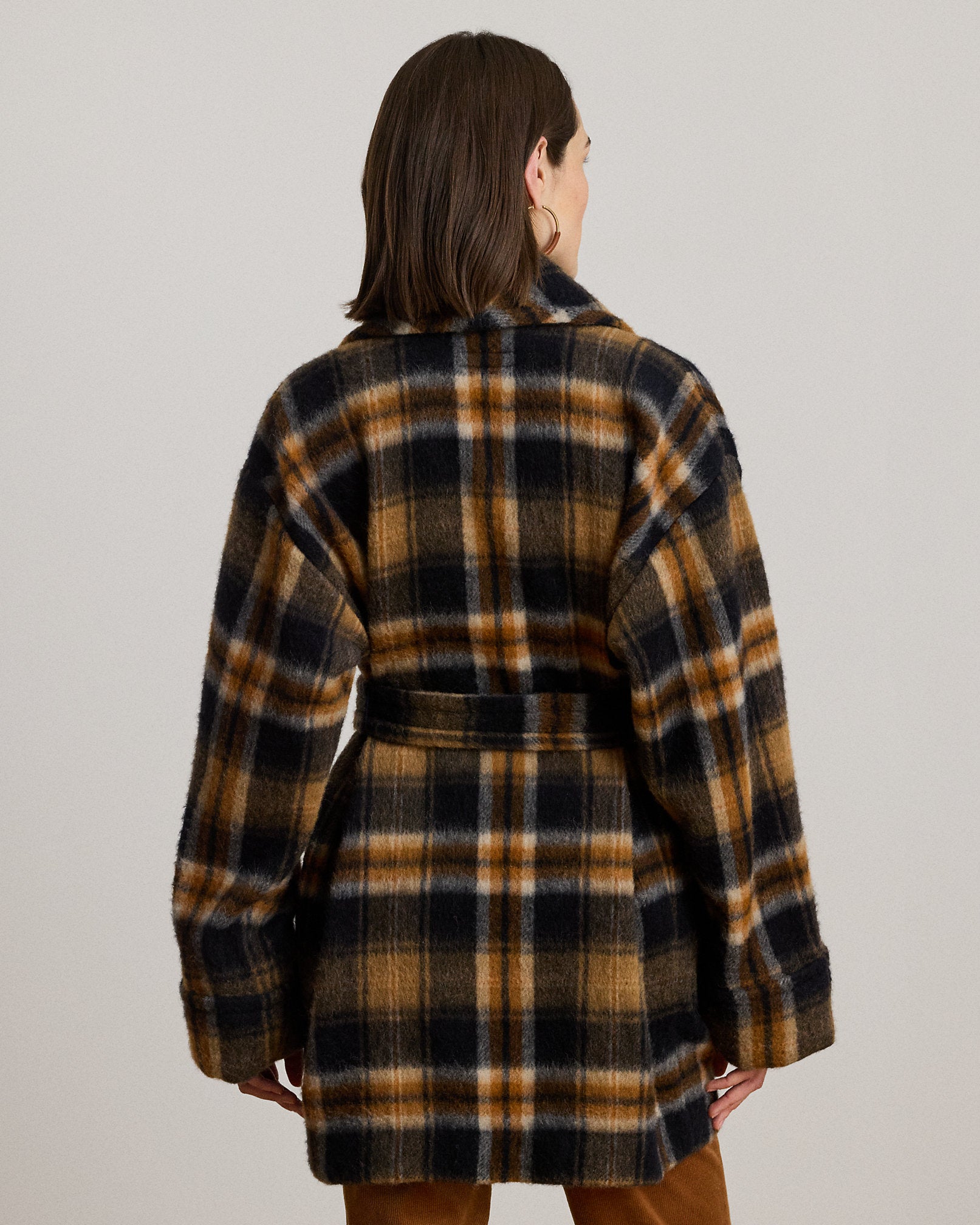 Ralph Lauren Plaid WoolBlend ShawlCollar Wrap Coat