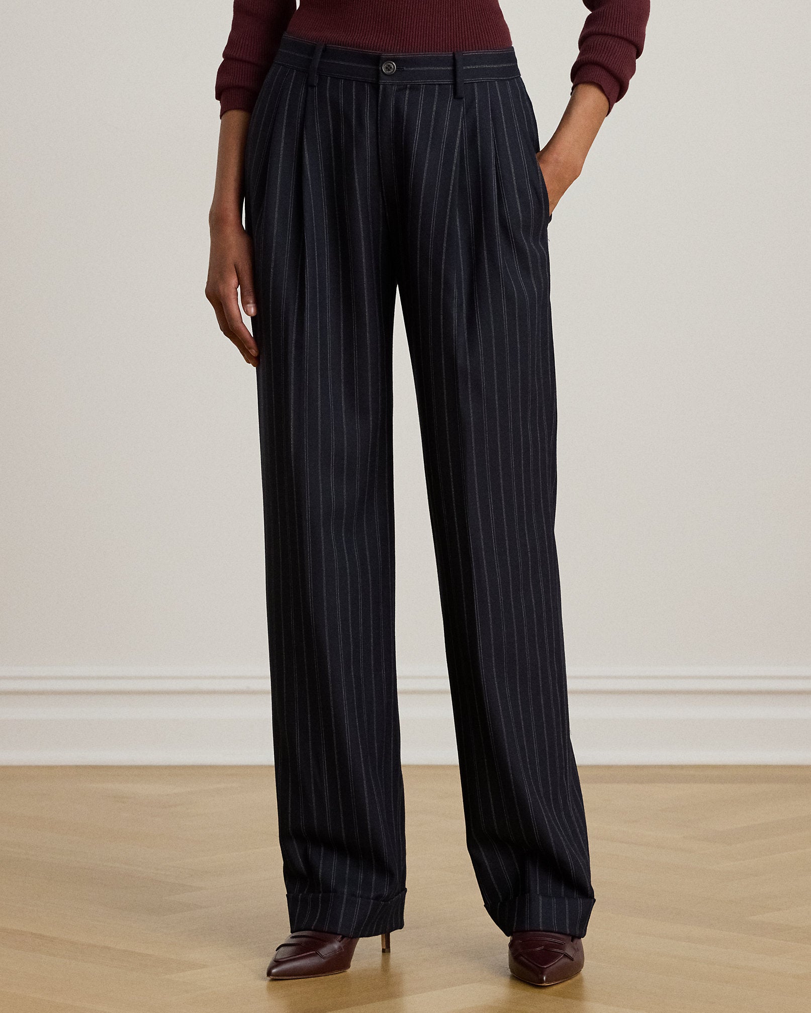 Ralph Lauren Striped Pleated WoolBlend Twill Pant