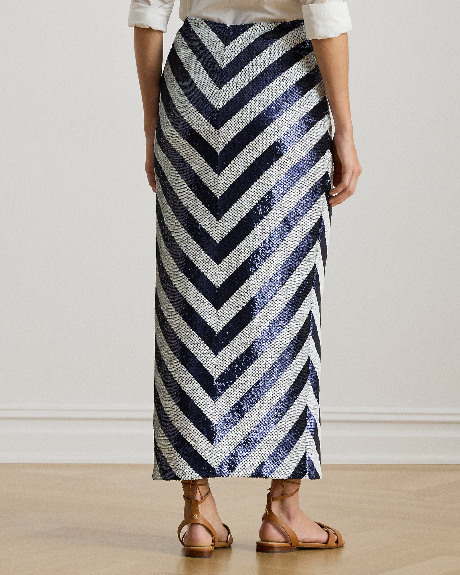 Ralph Lauren Striped Sequined Pencil Midi Skirt
