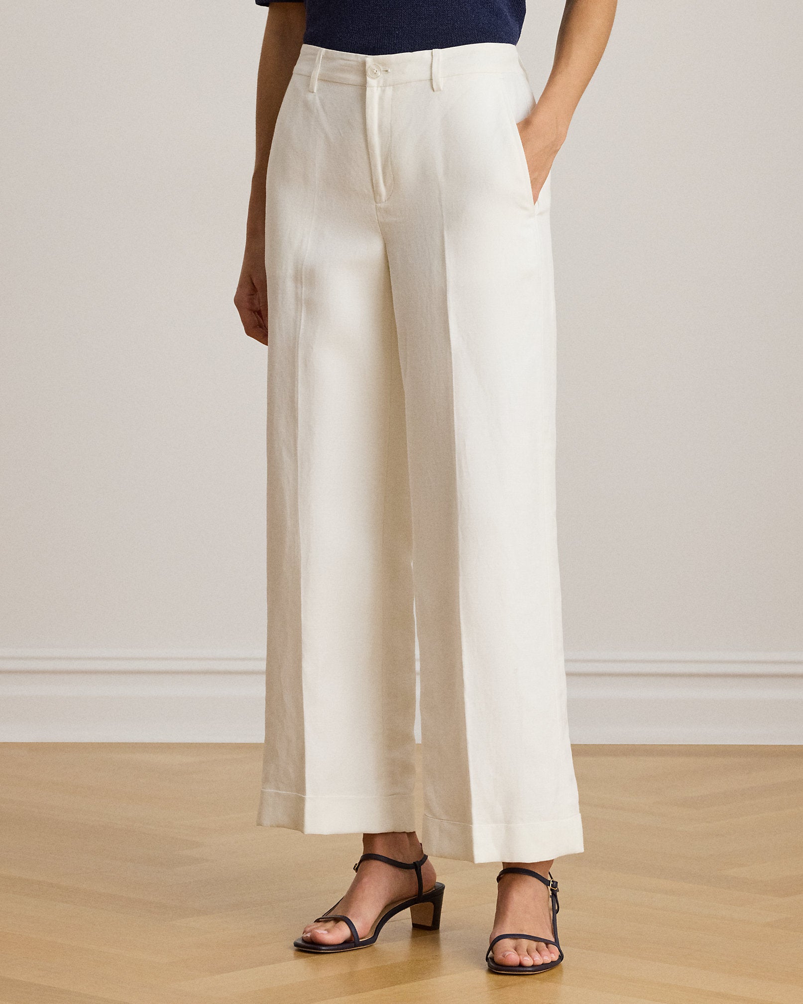 Ralph Lauren LinenBlend Twill WideLeg Cropped Pant