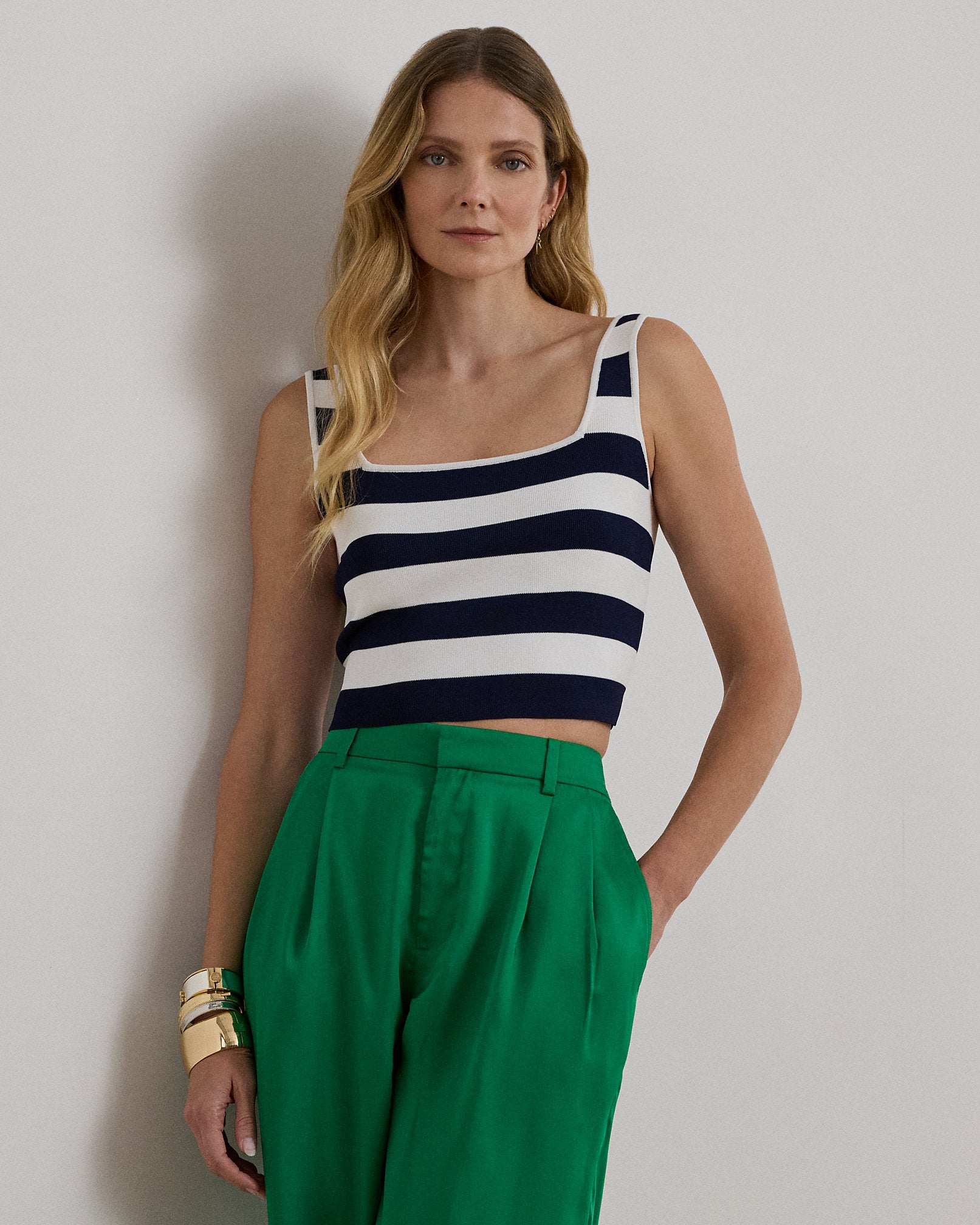 Ralph Lauren Striped Cropped Sleeveless Sweater