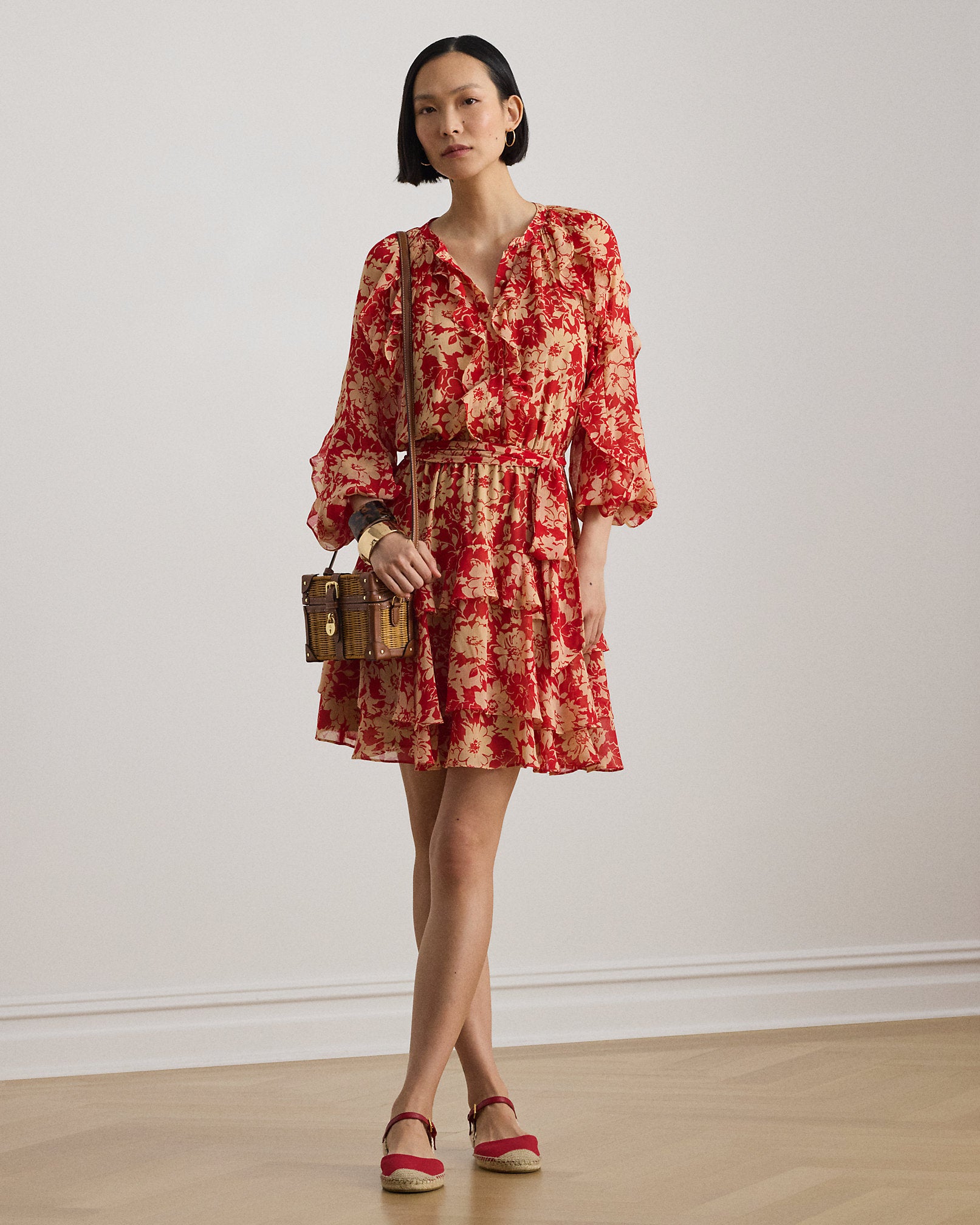 Ralph Lauren Print RuffleTrim Georgette Tiered Dress