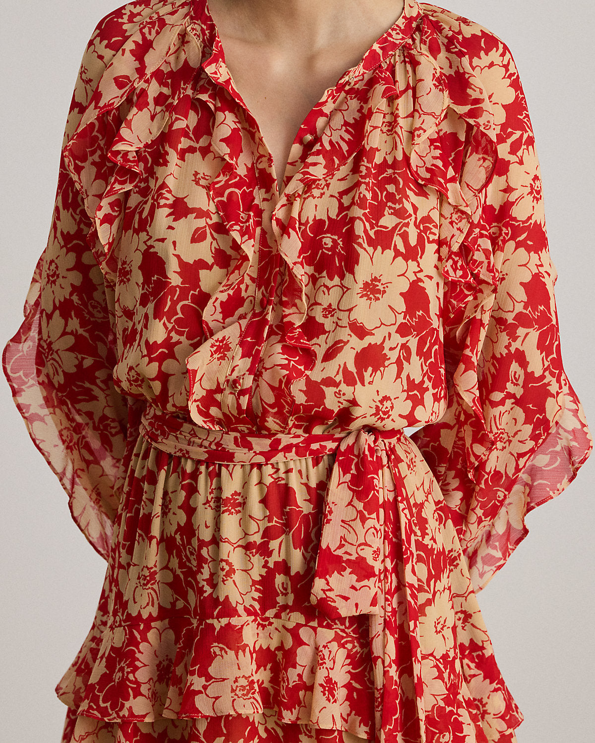Ralph Lauren Print RuffleTrim Georgette Tiered Dress