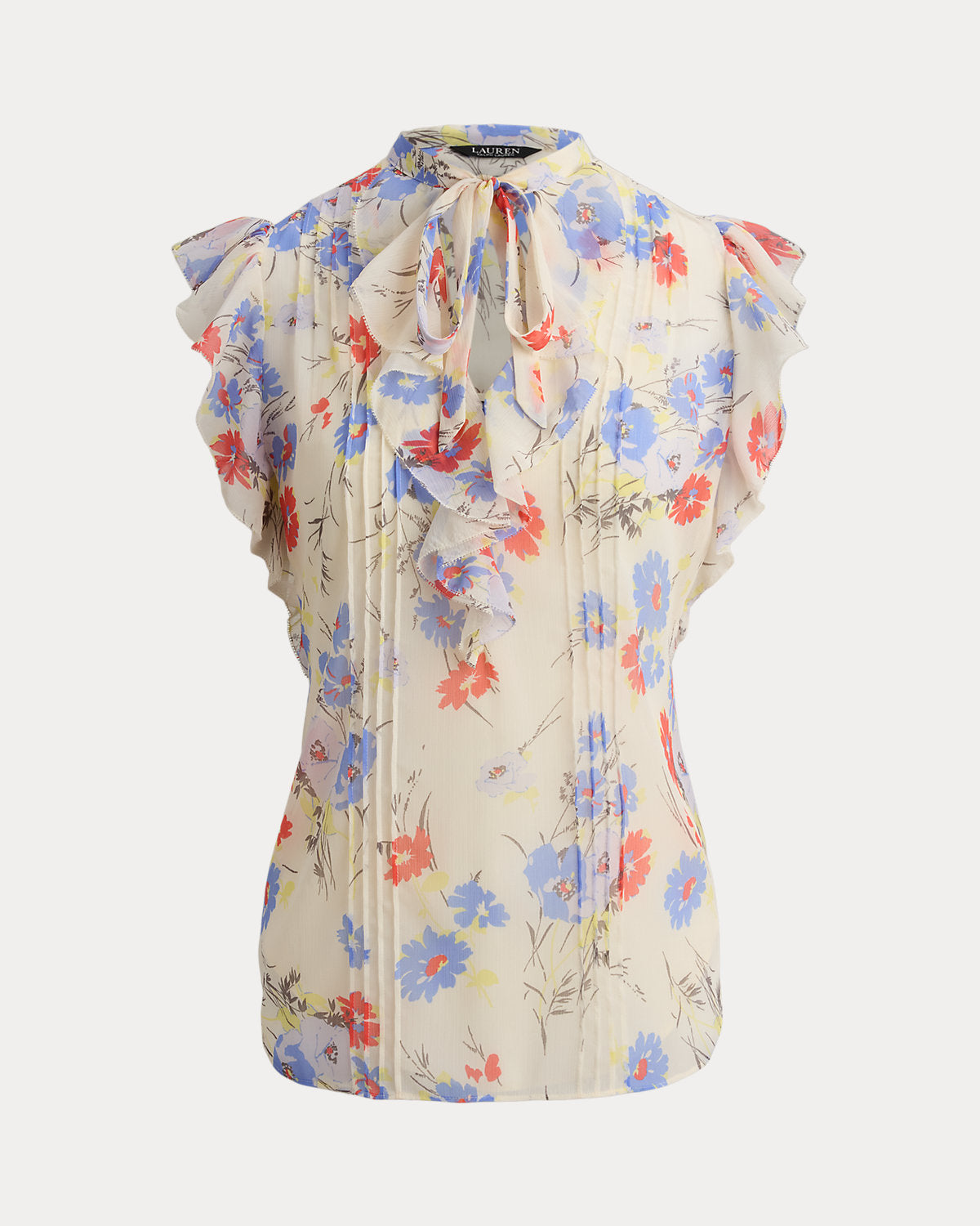 Ralph Lauren Floral Pintucked TieNeck Blouse