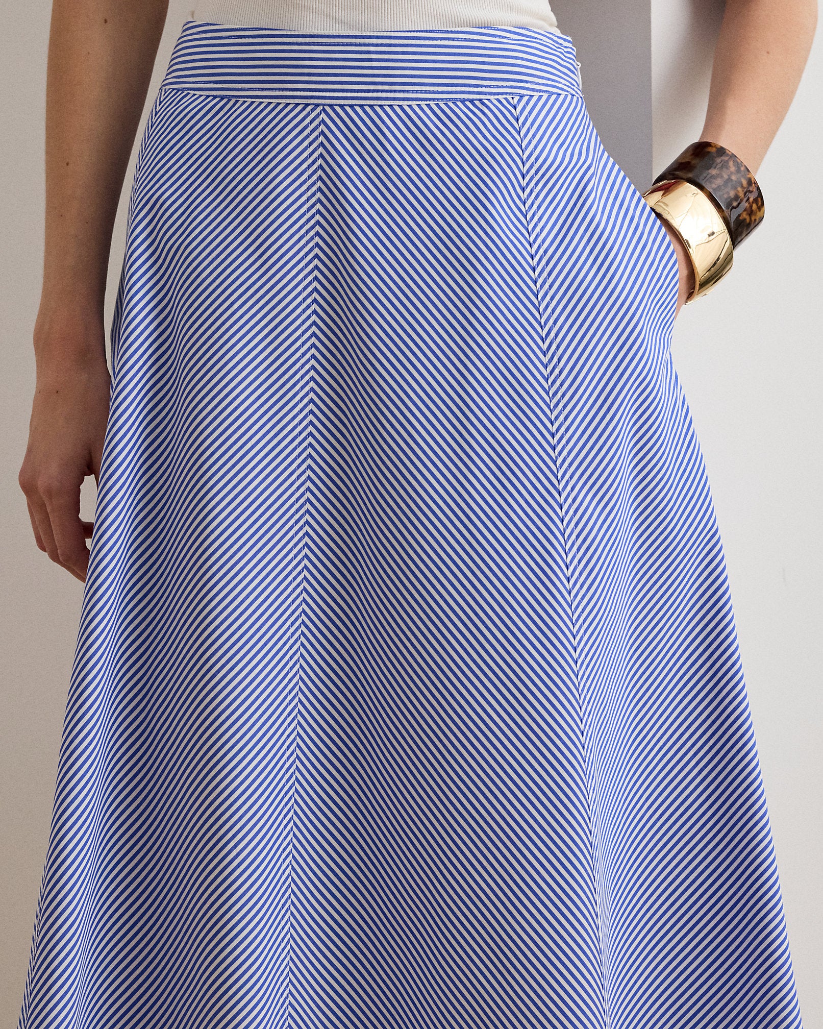 Ralph Lauren Striped Paneled Cotton Broadcloth Skirt