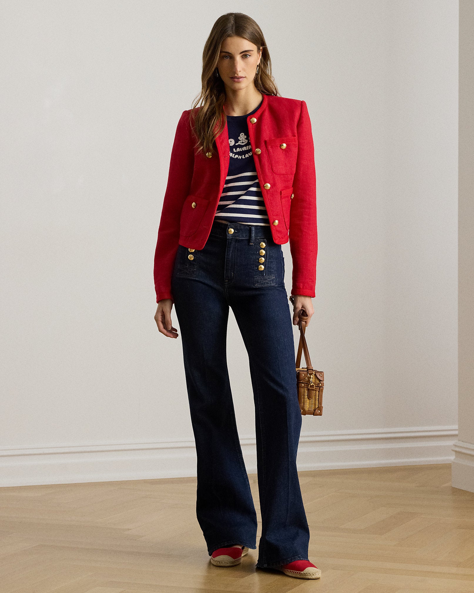 Ralph Lauren Linen Herringbone Cropped Jacket