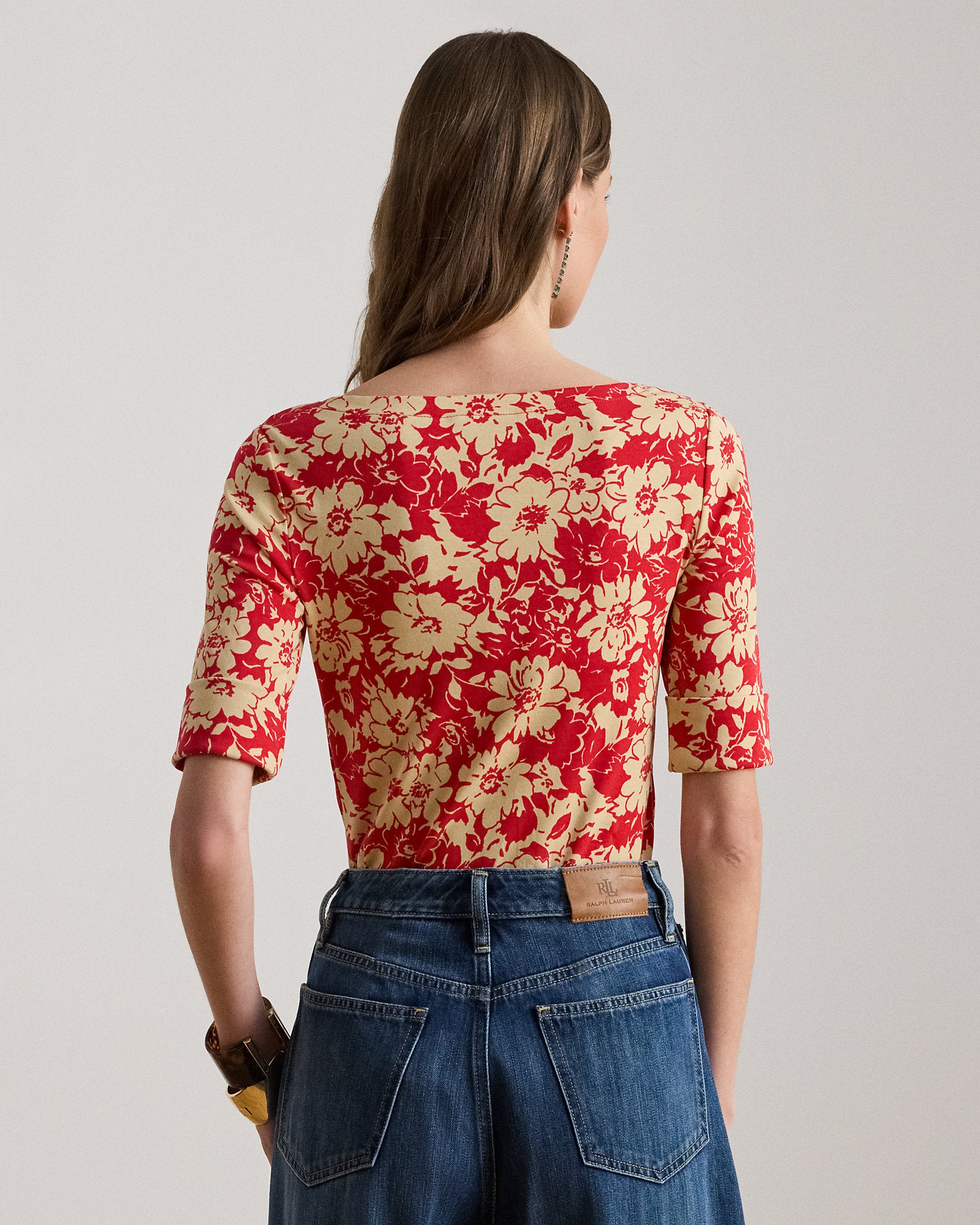 Ralph Lauren Floral Stretch Cotton Boatneck Tee