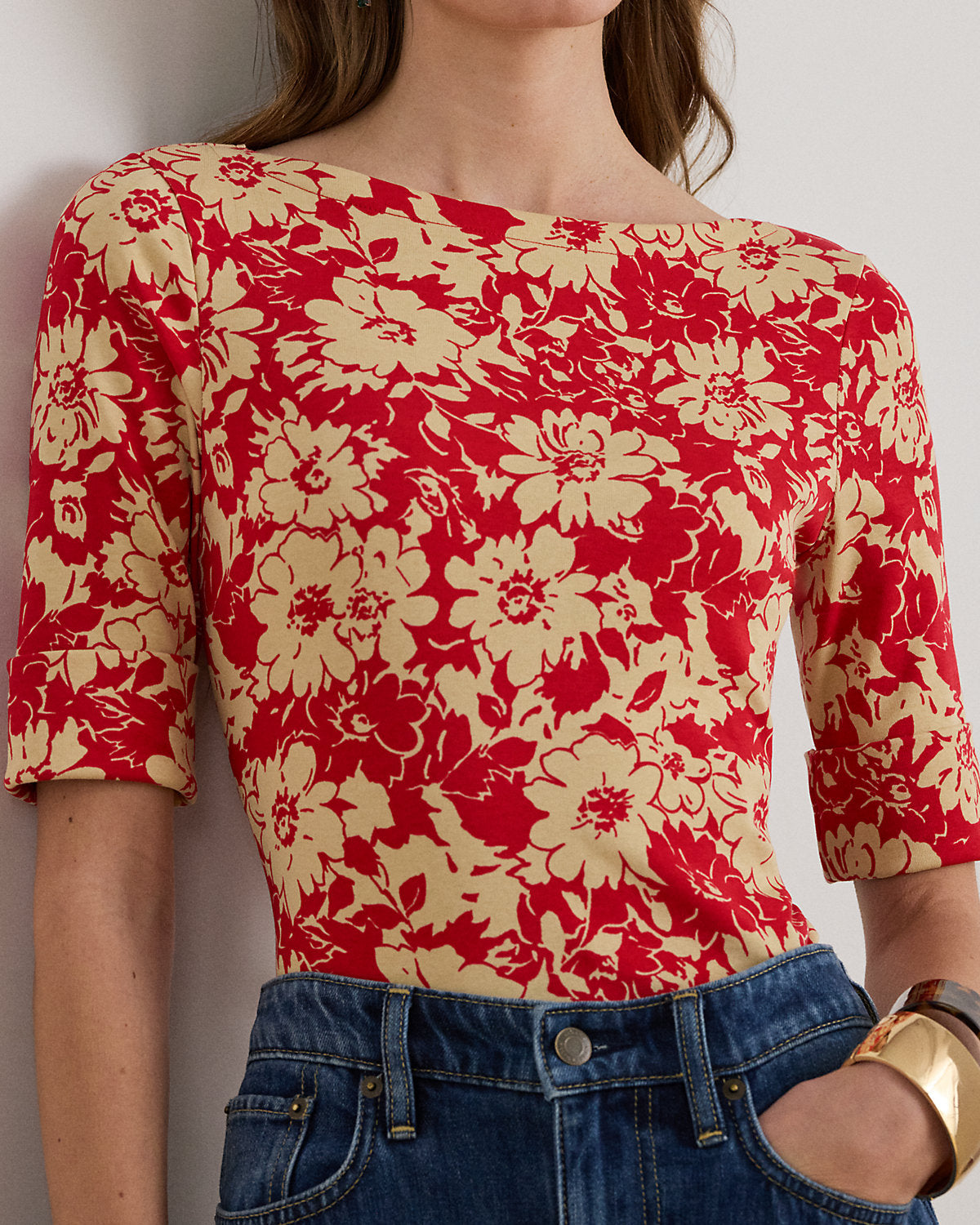 Ralph Lauren Floral Stretch Cotton Boatneck Tee